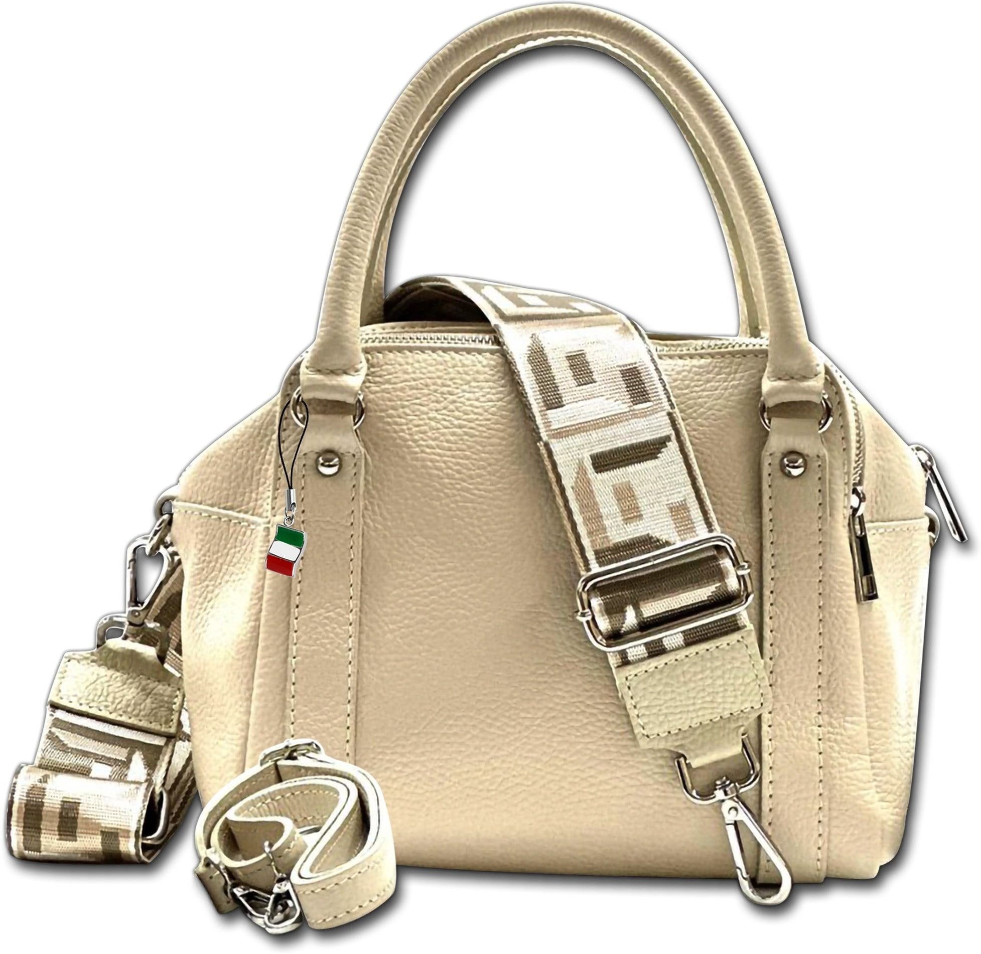 FLORENCE Umhängetasche Florence Umhängetasche Citytasche (Umhängetasche, Umhängetasche), Damen, Jugend Tasche Echtes Leder beige, Made-In Italy