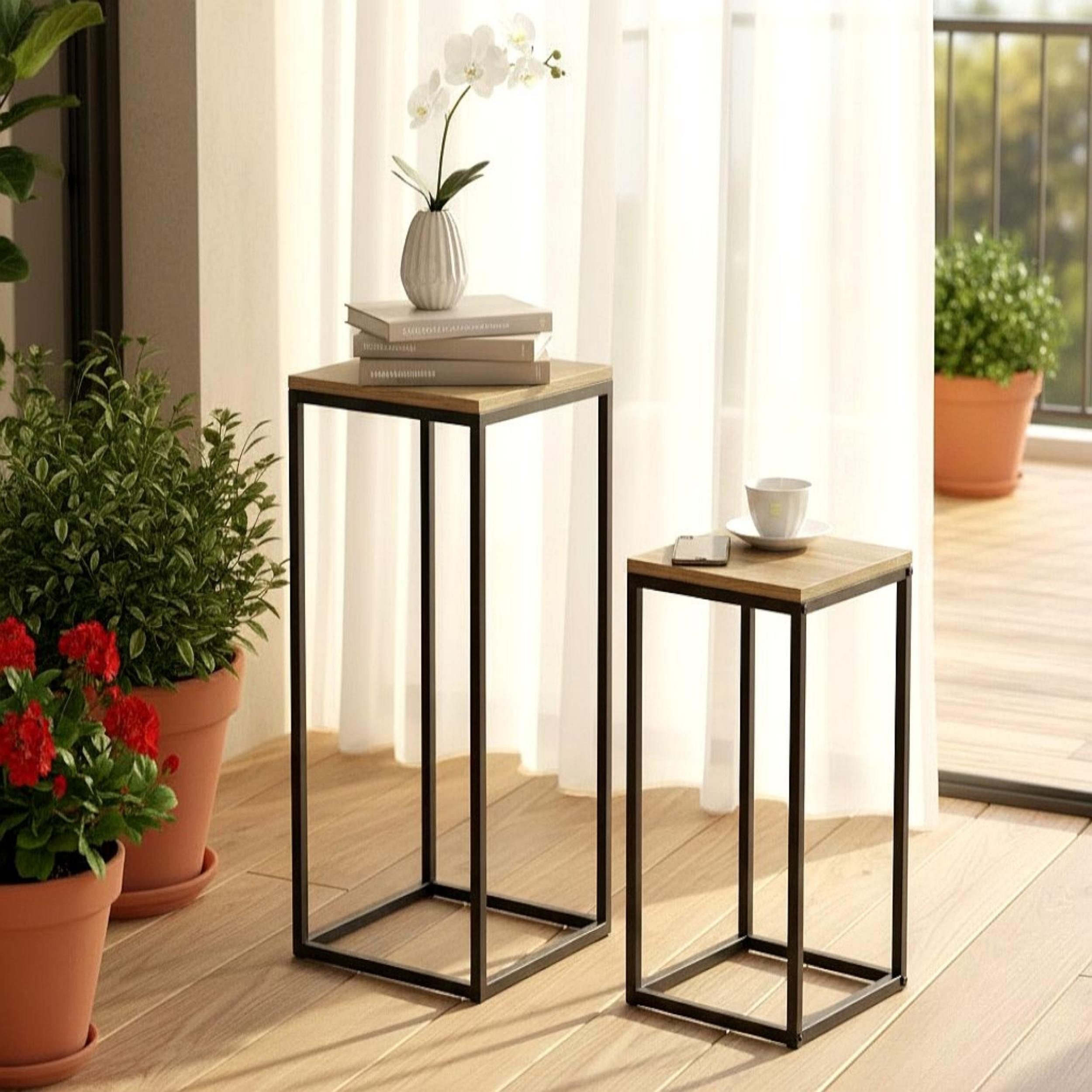 DanDiBo Blumenhocker Blumenständer Metall Schwarz Eckig 2er Set 60 cm 70 cm Pflanzenständer – Bild 5 von 5