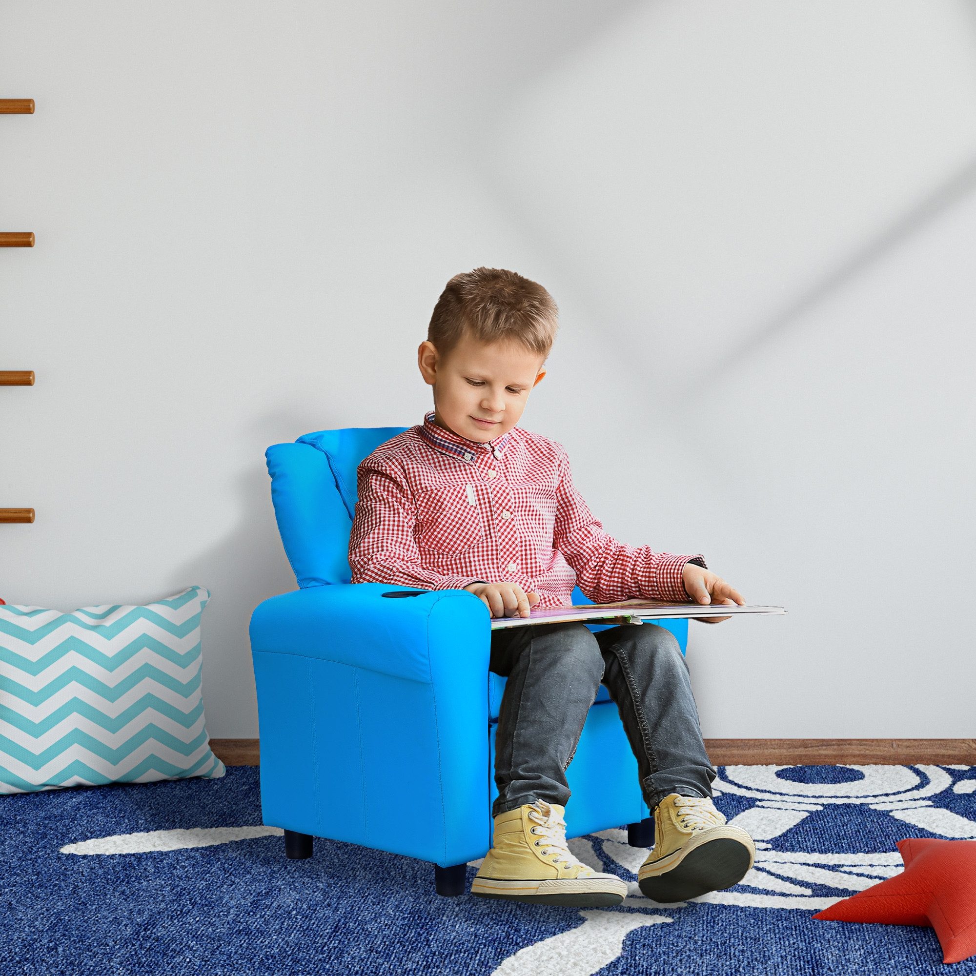 HOMCOM Sessel Kindersofa Kindersessel mit Fußstütze Armlehne für 3-6 Jahre Blau (Kindersessel, 1-St., Kindersofa), für Wohnzimmer, Blau – Bild 2 von 5
