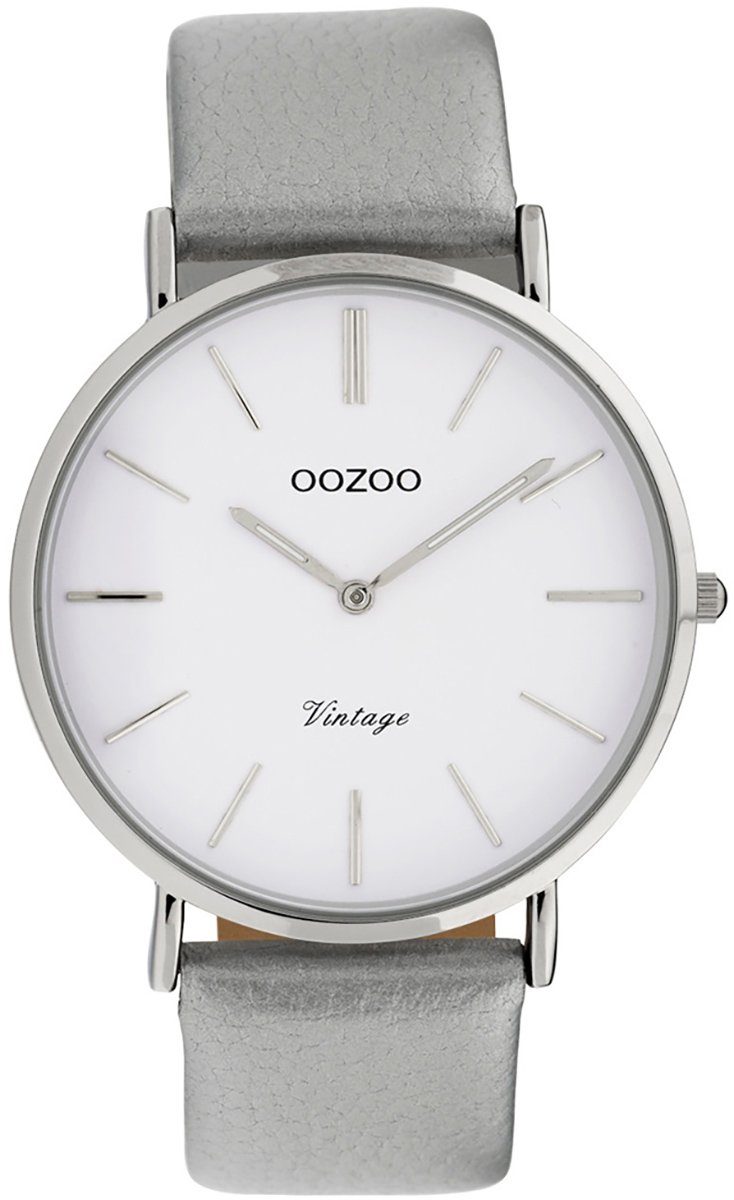 OOZOO Quarzuhr Oozoo Damen Armbanduhr grau, Damenuhr rund, groß (ca. 40mm) Lederarmband, Fashion-Style | Quarzuhren