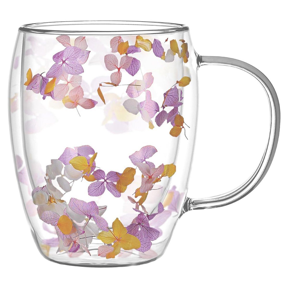 yozhiqu Becher Doppelschichtige Trockenblumentasse aus Glas, Kaffeetasse,mit Henkel, Glas, Isoliert und hitzebeständig,Geschenk für Frauen, beste Freundinnen