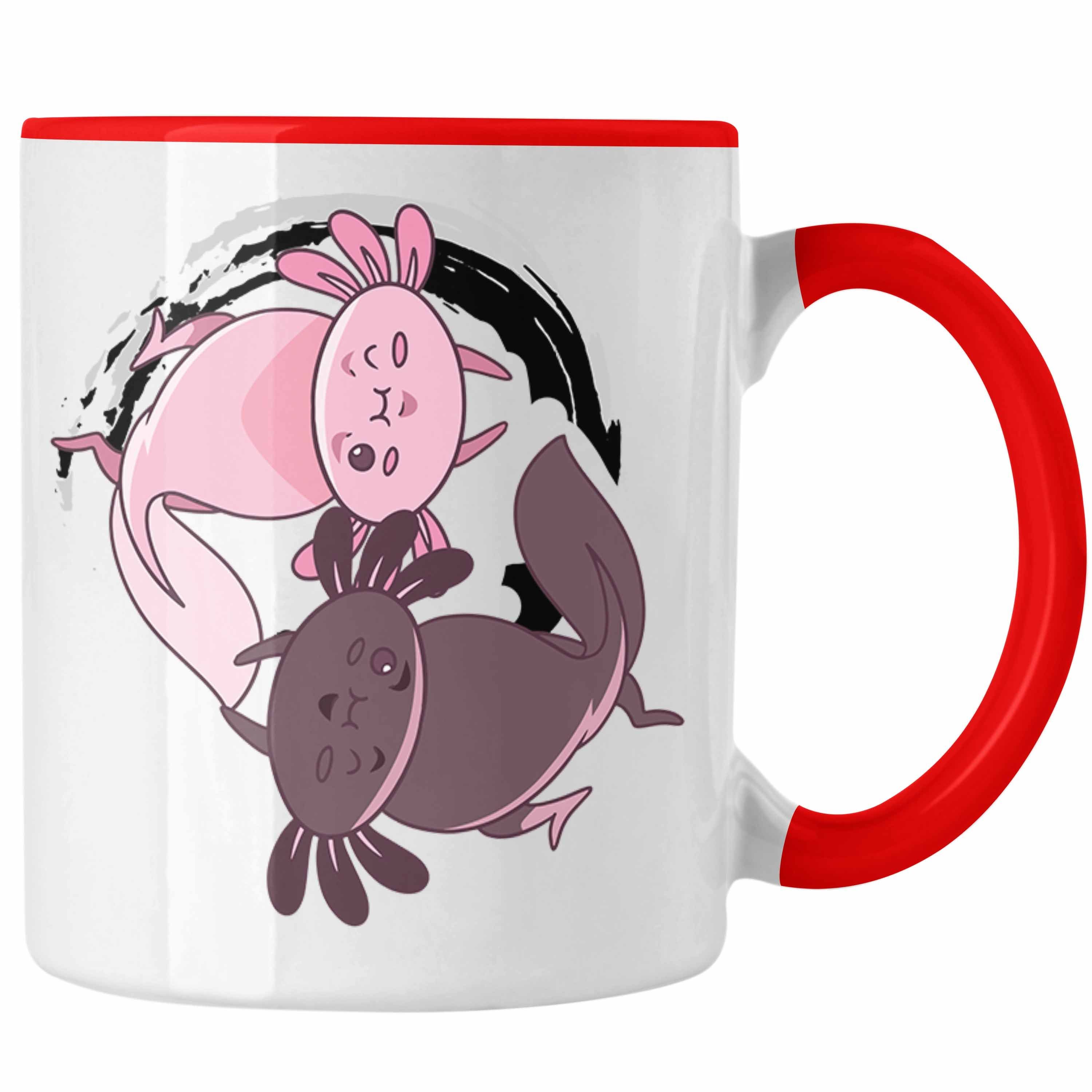 Trendation Tasse Trendation - Axolotl Tasse Grafik Lustig Geschenkidee Schwanzlurch Tiere Geschenk Ying Yang Zeichen Rot