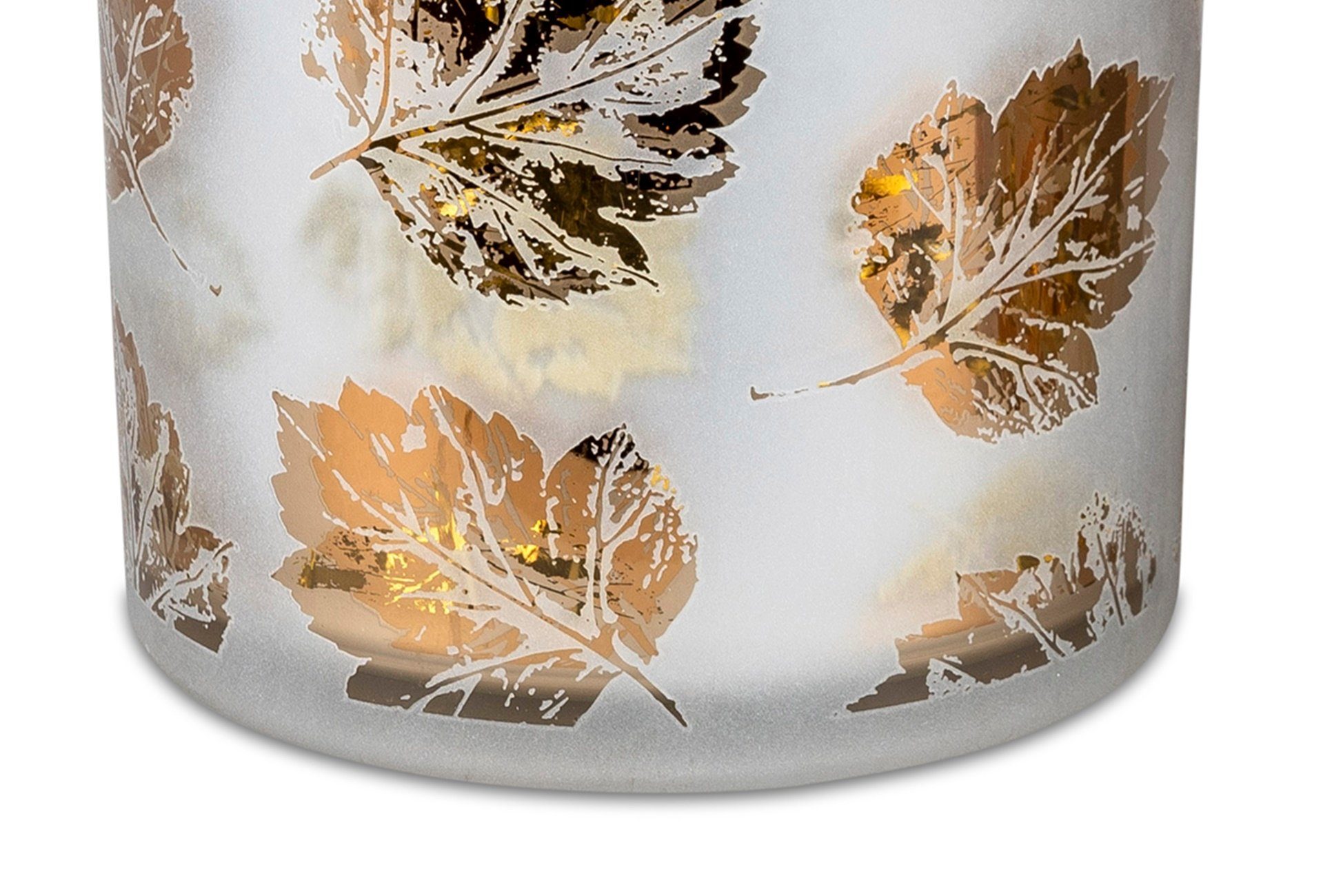 dekojohnson Blätterdekor 15cm Teelichthalter Windlicht-Glas Windlicht
