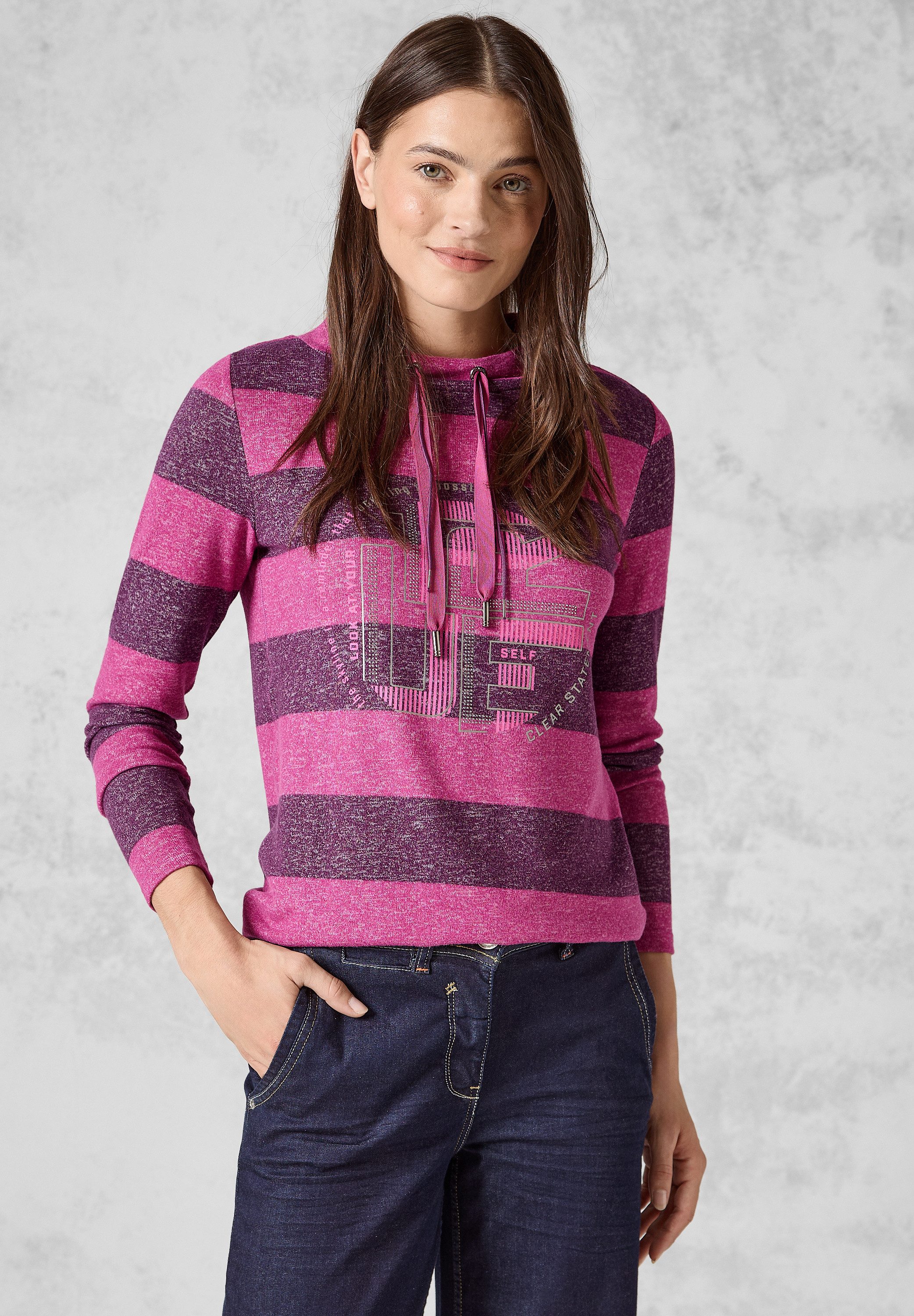 CECIL Langarmshirt mit Tunnelzugband am Kragen