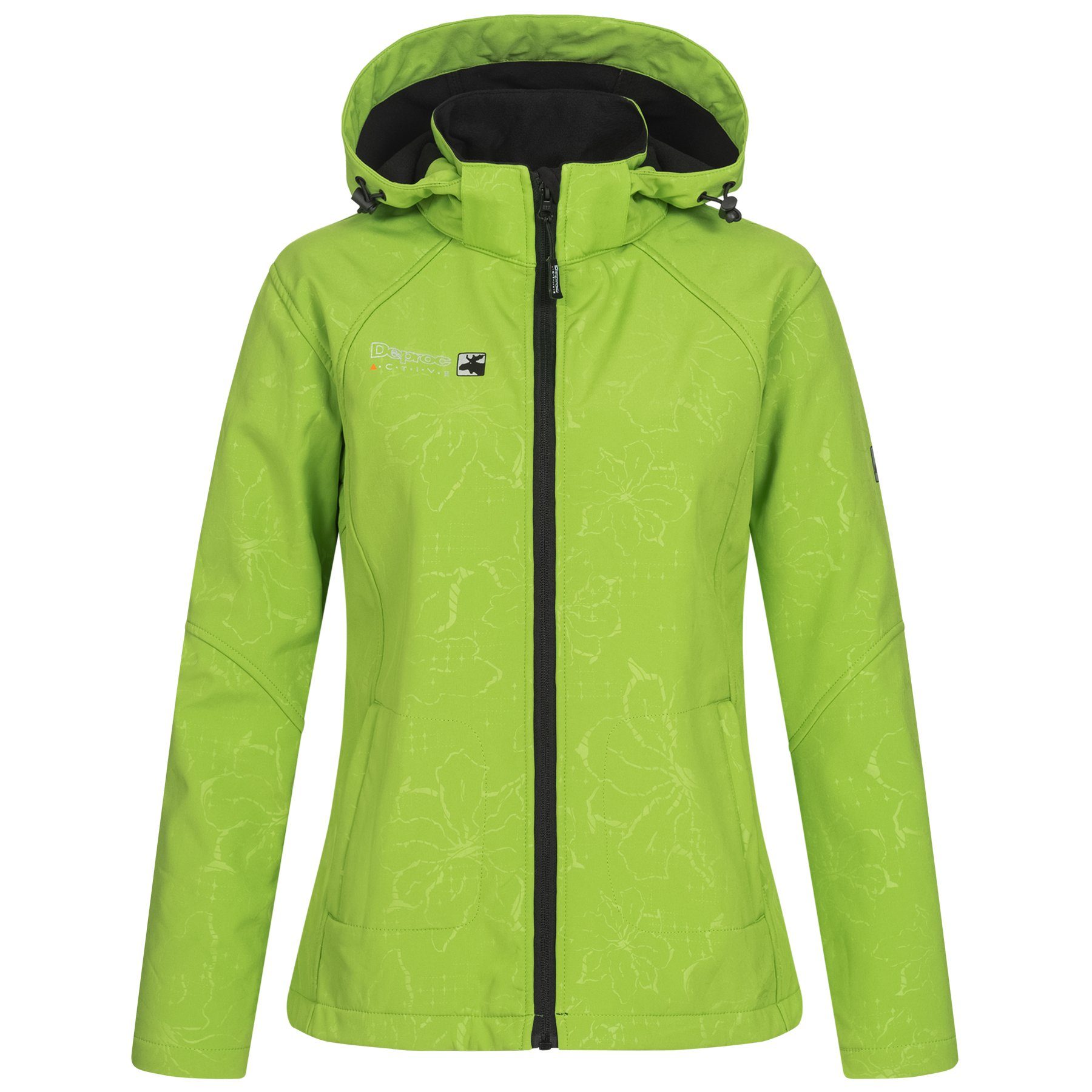 DEPROC Active Softshelljacke ISLAY PEAK II CS WOMEN mit abnehmbarer Kapuze, auch in Großen Größen erhältlich lime print