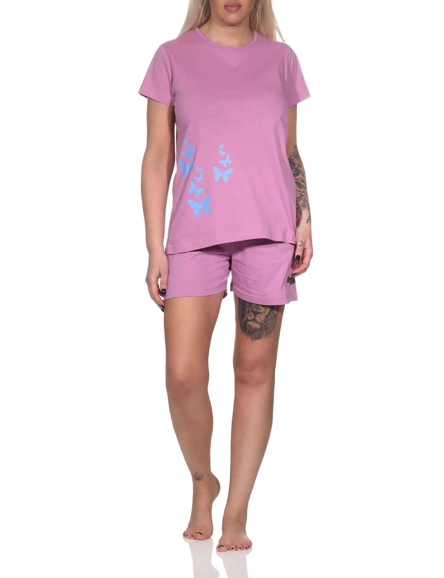 Pyjama Normann Damen kurzarm Schlafanzug Shorty in Tupfen Punkte Optik