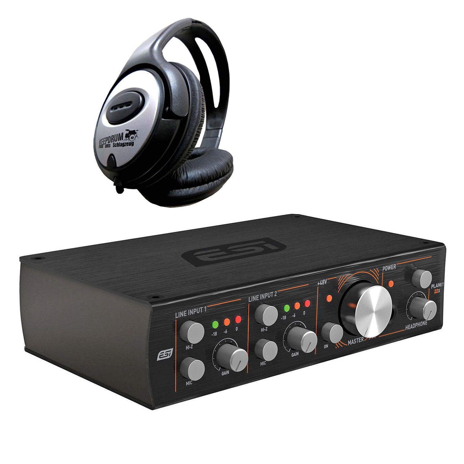 ESI Planet 22x Dante Audio-Interface mit Kopfhörer Digitales Aufnahmegerät