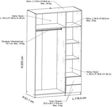 Demeyere GROUP Drehtürenschrank Kinderkleiderschrank,6-Türen,2 Schubladen,ca.120cm breit,ca.200cm hoch viel Stauraum, mit Innenaustattung