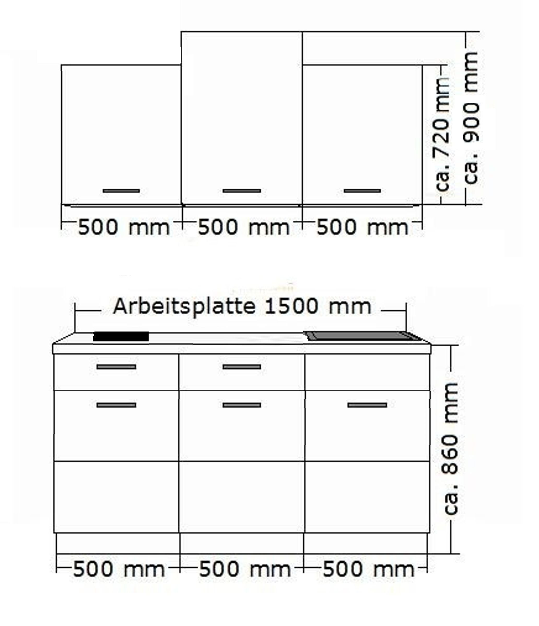 Küchen-Preisbombe Küchenzeile Stilo Grau 150 cm Küchenzeile Küchenblock Einbauküche Singleküche