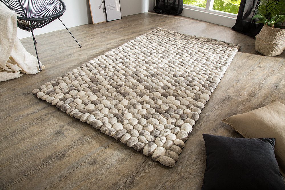 riess-ambiente Wollteppich ORGANIC LIVING 200x120cm grau, rechteckig, Höhe: 40 mm, Schurwoll-Teppich · Steinoptik · Handgewebt · Wohnzimmer