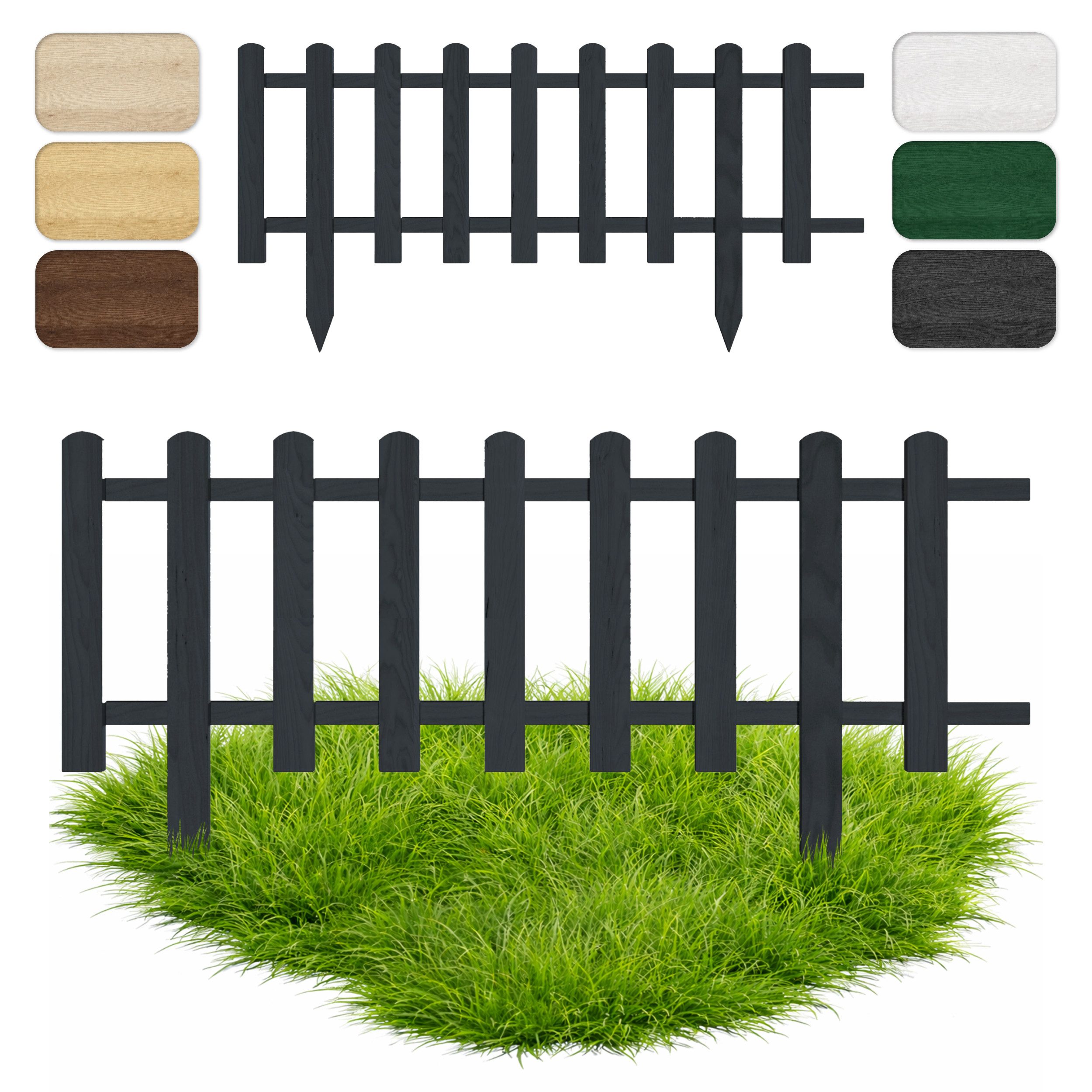 Floranica Zierzaun Vorgartenzaun, Beeteinfassung, Beetumrandung, Steckzaun Zierzaun, (20 x 100 cm, 1-St., Anthrazit), Gartenzaun aus Holz für Wege Beeten, Dekozaun Lattenzaun