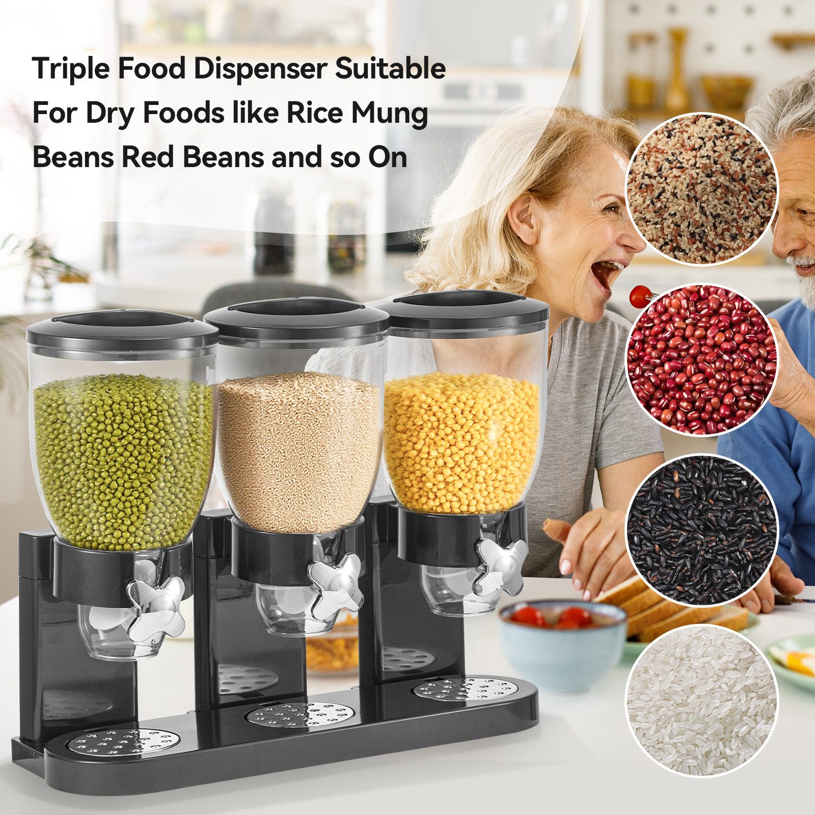 Youyijia Müslispender 3-Fach Müsli Spender 6L Cerealienspender Trockenfutterspender Schwarz