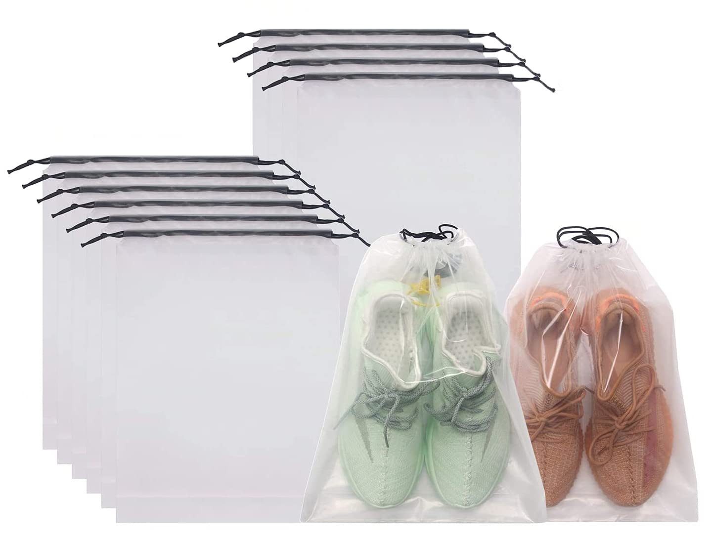 FOUORTUNATE-BEE Kofferorganizer 10er Set Zugbeutel Aufbewahrungstaschen für Reise & Koffer, Transparente Beutel mit Kordel für Schuhe, Kleidung & Gepäck