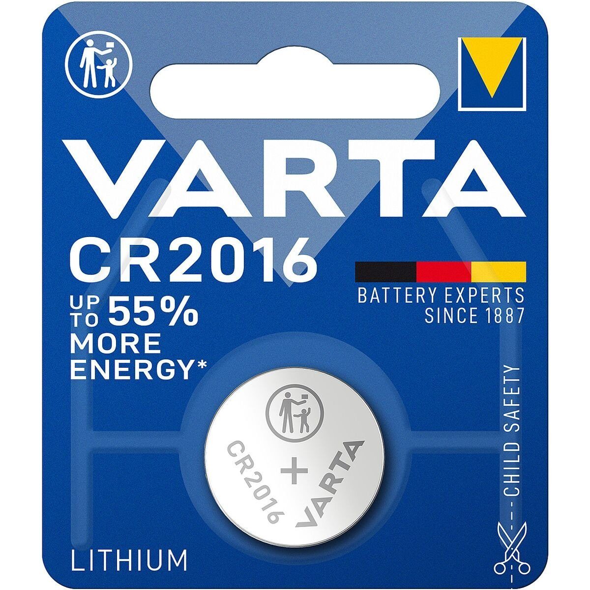 VARTA ELECTRONICS Knopfzelle, (3 V, 1 St), CR2016, lange Lebensdauer