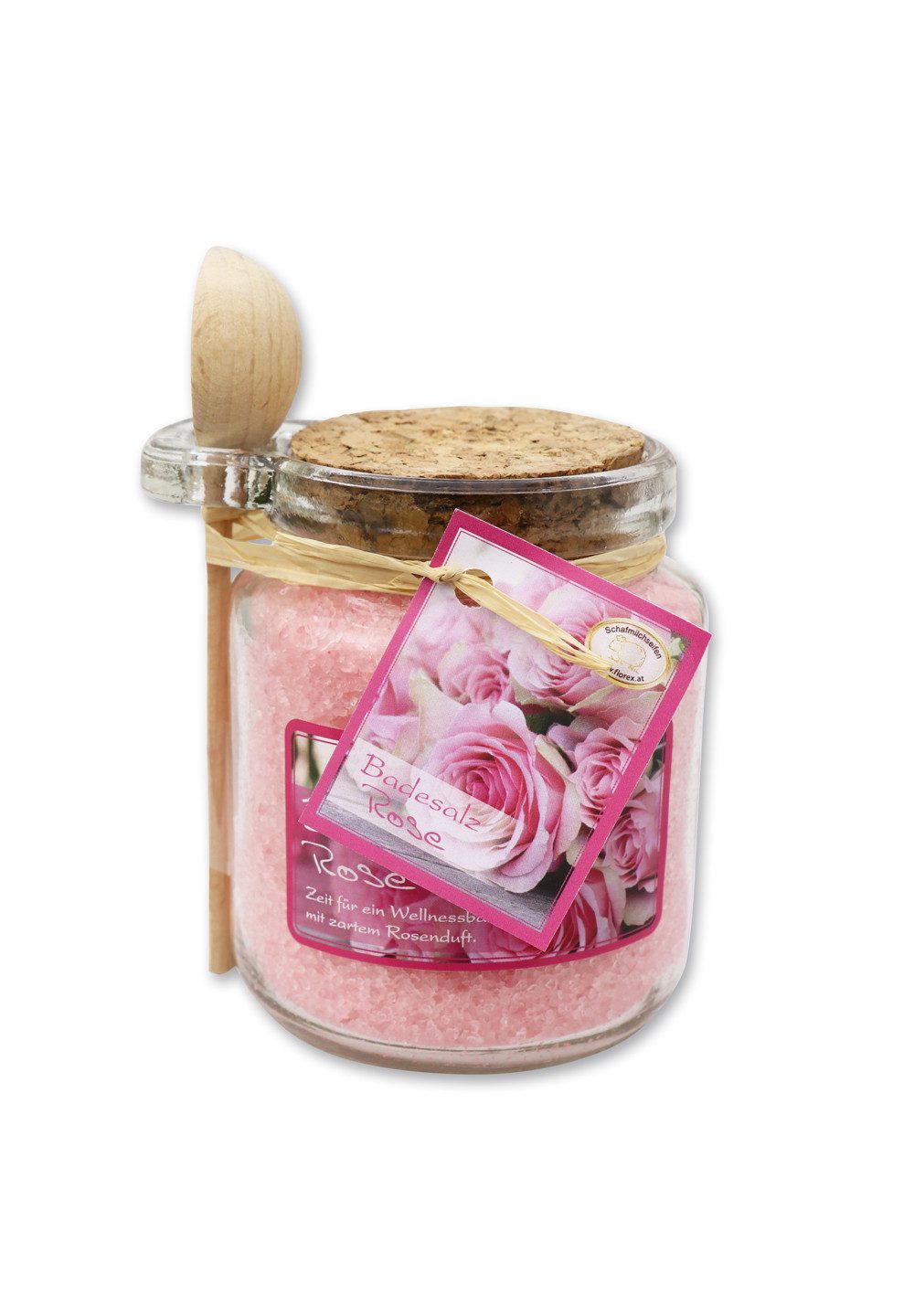Gerlinde Hofer _ Florex GmbH Badezusatz B1420 Rose Diana, Badesalz mit Bio Schafmilch im Glas mit Holzlöffel 300 g