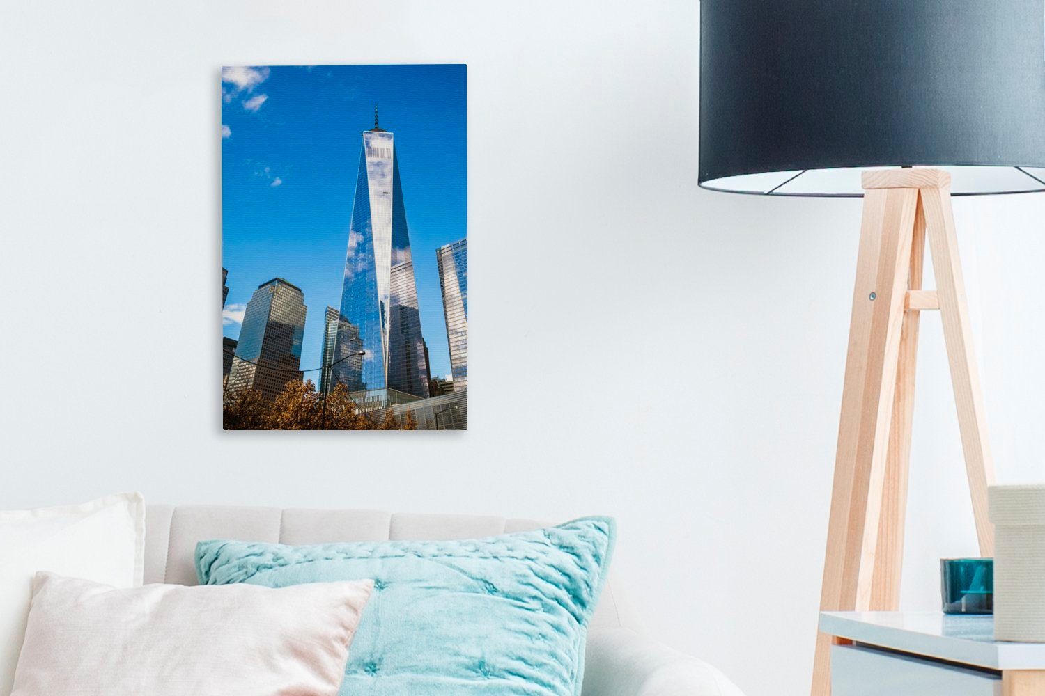 Gemälde, cm 20x30 fertig World Trade Center inkl. Leinwandbild One (1 Staaten den im OneMillionCanvasses® bespannt Das Vereinigten in Leinwandbild Herbst, Zackenaufhänger, St),