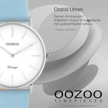 OOZOO Quarzuhr Oozoo Damen Armbanduhr hellblau Analog, (Analoguhr), Damenuhr rund, mittel (ca. 36mm) Lederarmband, Casual-Style