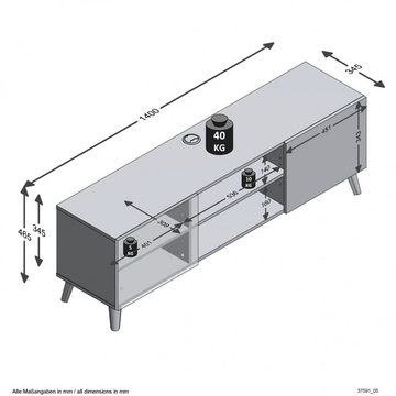 FMD Möbel Lowboard Lowboard Kommode Sideboard BRIGHTON Weiß ca. 140 x 35 x 35 cm