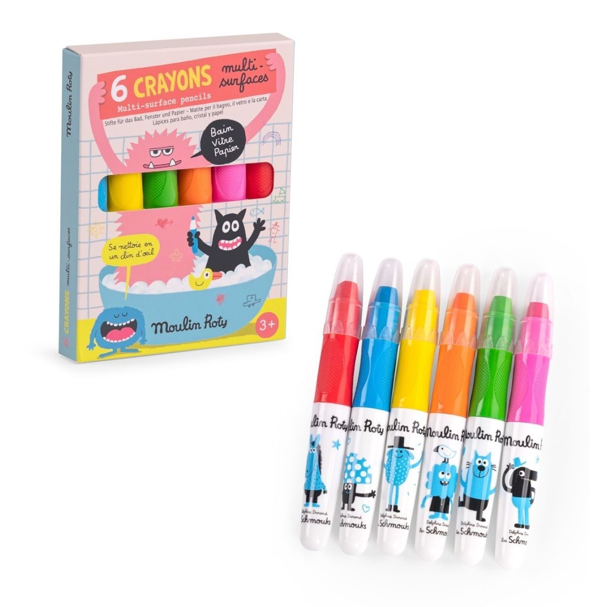 Moulin Roty Kreativset Schmouks 6 Multi-Surface Stifte Malset für kreative Kinder ab 3 Jahren, Malset