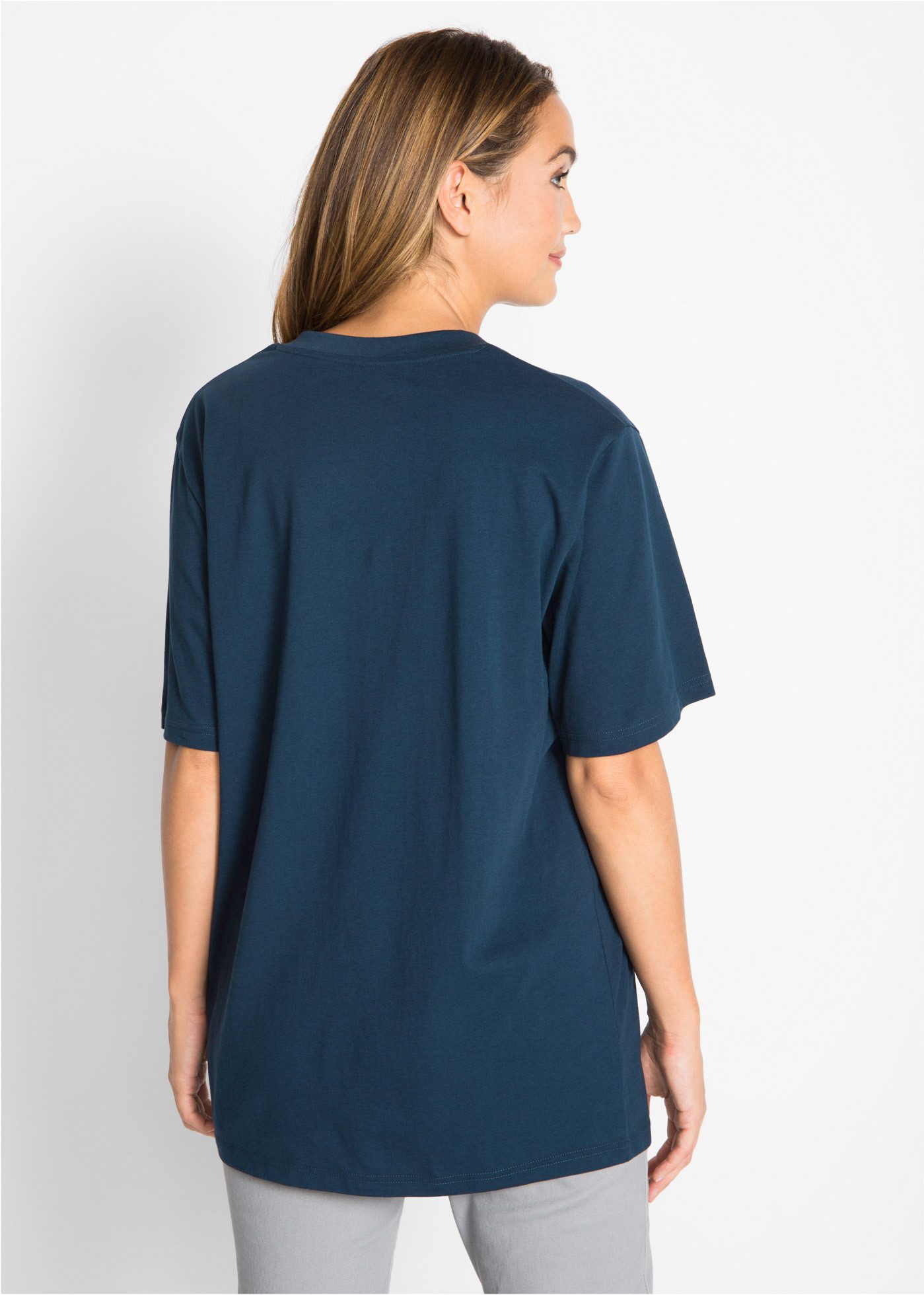 bonprix Longshirt (Packung, 5-tlg) lockere Passform, Kurzarm, mit V-Ausschnitt, unifarben
