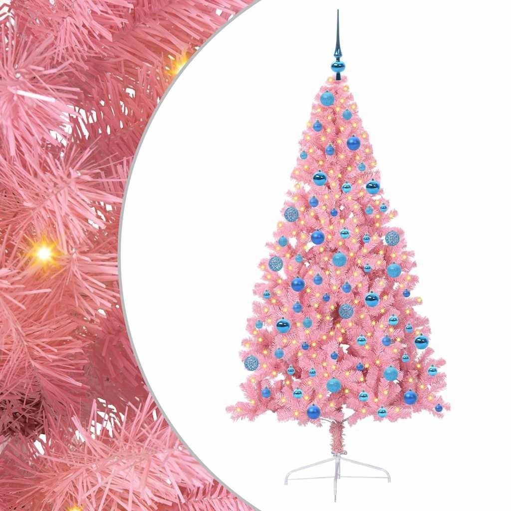 vidaXL Künstlicher Weihnachtsbaum Künstlicher vorbeleuchteter Weihnachtsbaum Rosa 180 cm PVC