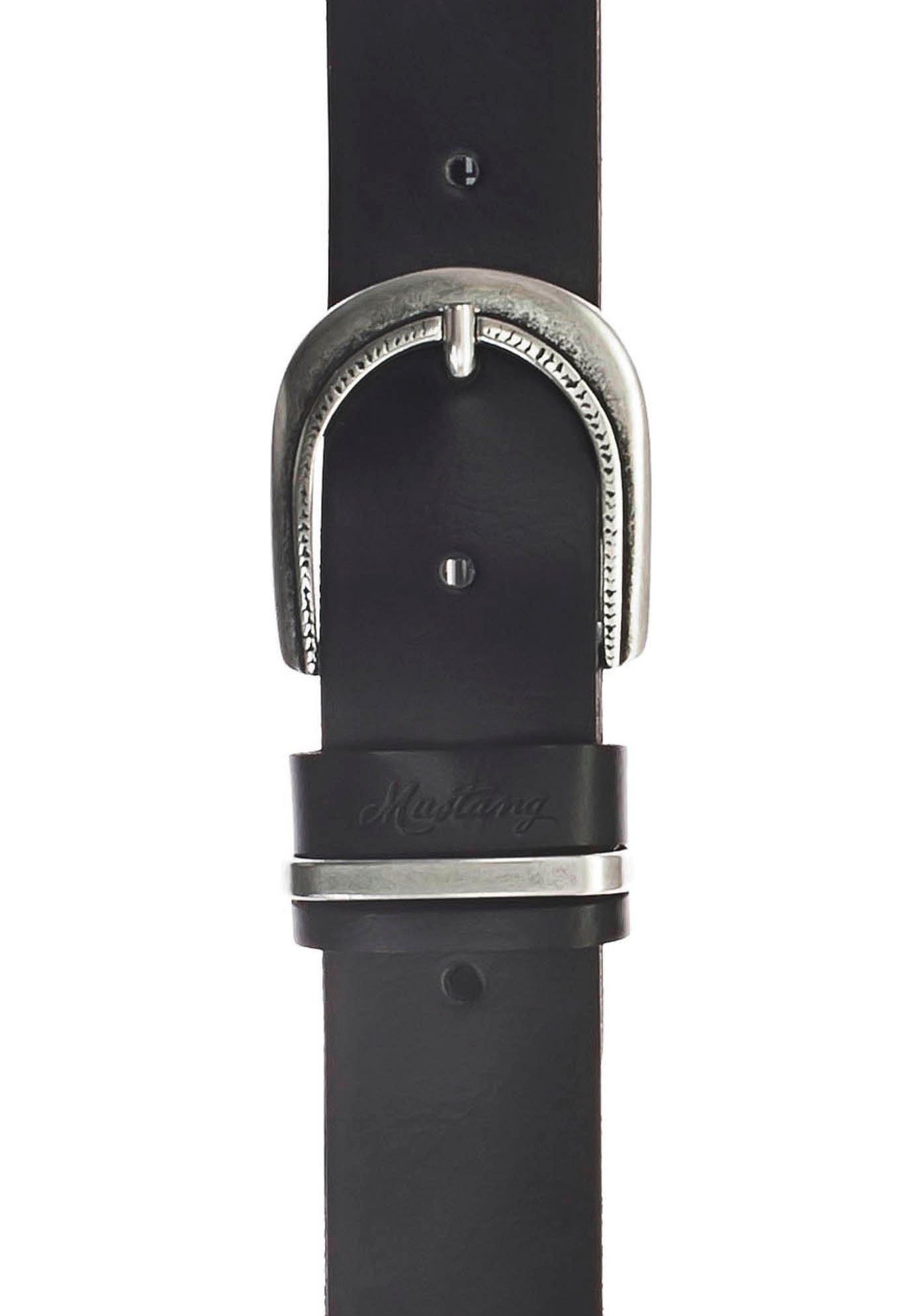 MUSTANG Ledergürtel mit dunklen Airbrushkanten einer Dornschließe schwarz und ovalen