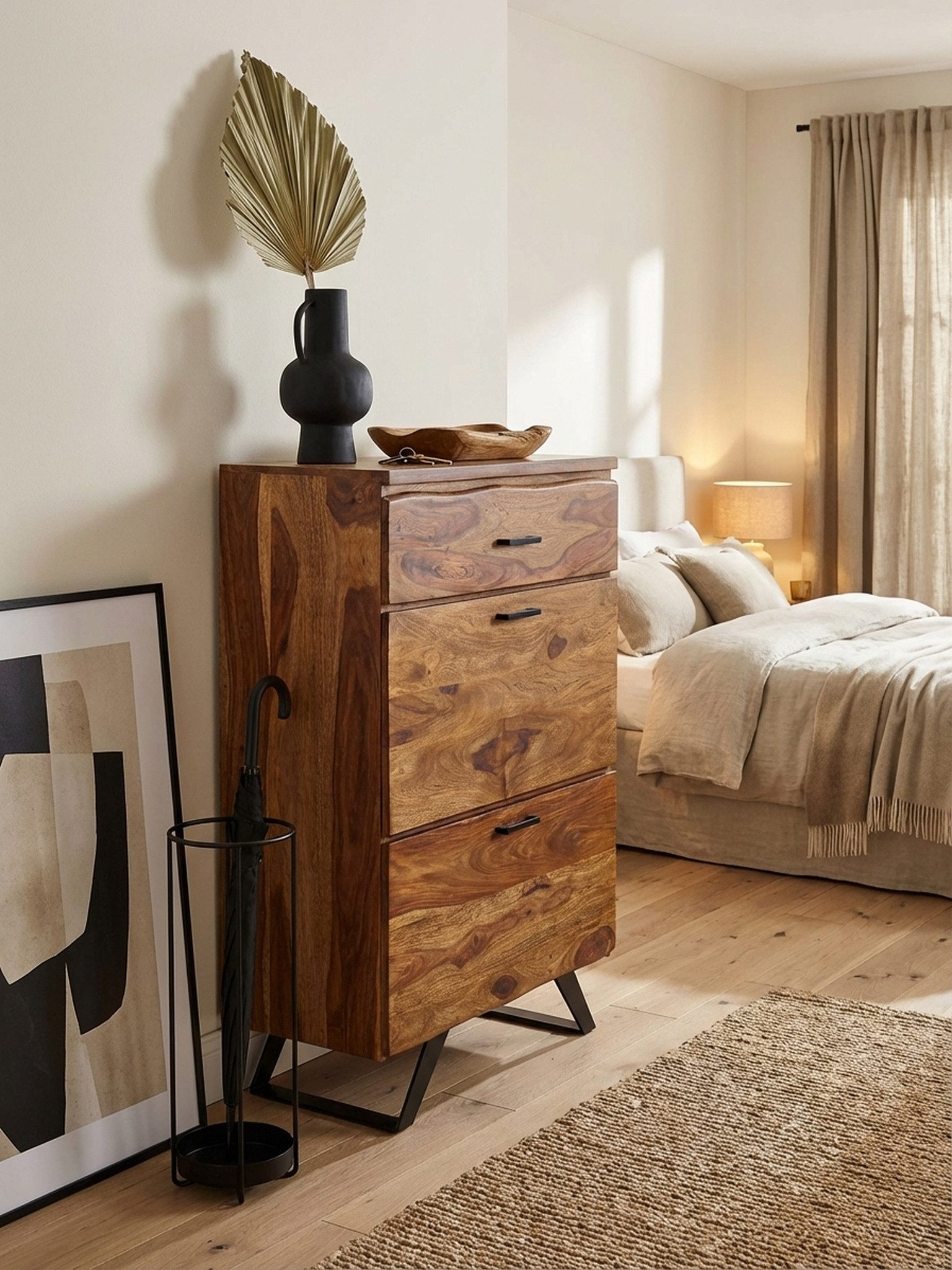 KADIMA DESIGN Kommode Kommode 80x120 cm Massivholz Metall Flurkommode Sideboard Anrichte (Standschrank Anrichte Schubladenkommode), Sideboard Highboard mit Baumkante, Kommodenschrank Holz Modern