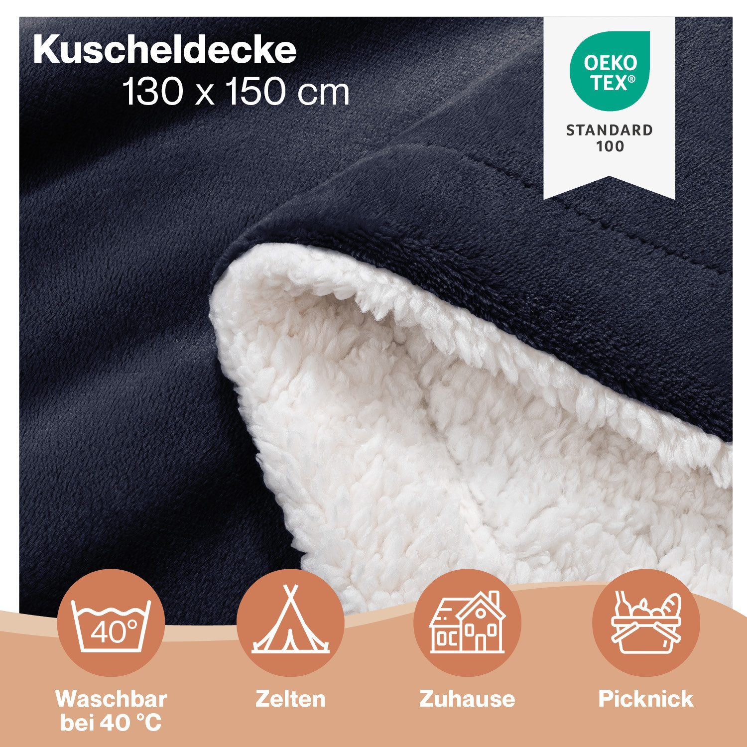 Wohndecke Premium Sherpa Kuscheldecke, Oeko-TEX Zertifiziert, Blumtal, Sofa Decke mit Dicker Sherpa-Innenseite, extra dick & wärmend – Bild 2 von 5