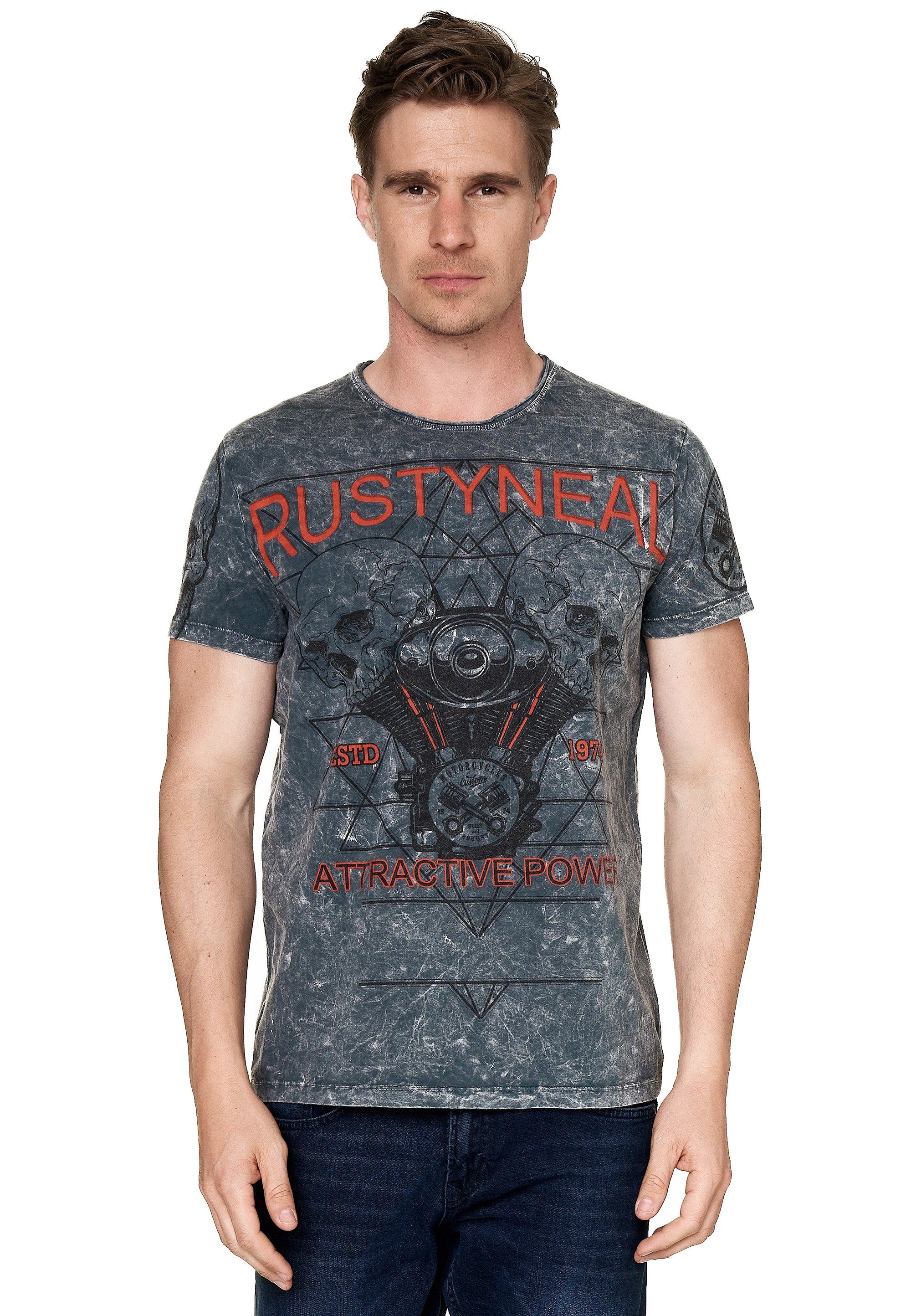 Rusty Neal T-Shirt mit coolem Frontprint anthrazit