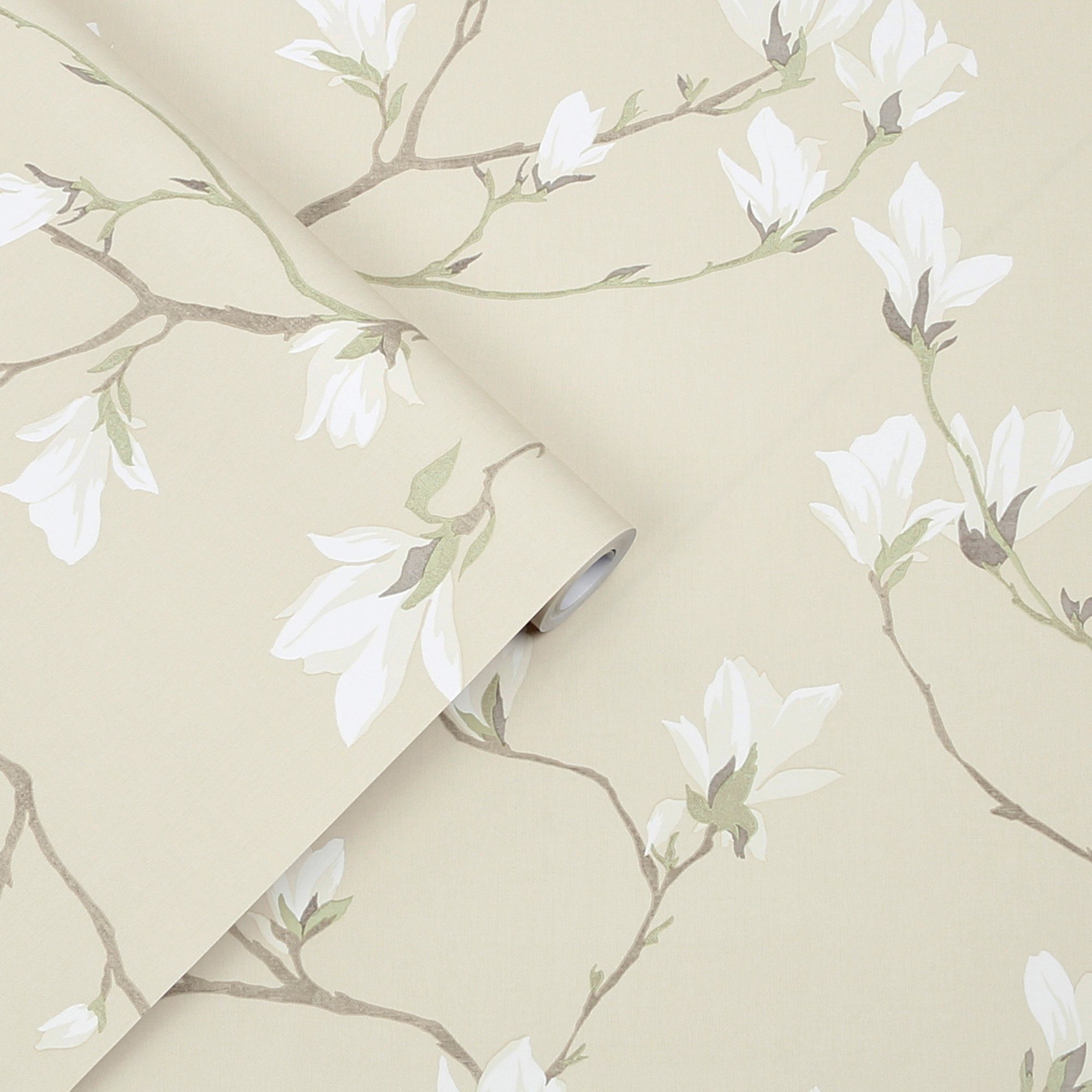 LAURA ASHLEY Vliestapete Magnolia Grove, floral, gemustert, FSC® zertifiziert, mit lebhaftem Druck, 10 Meter Länge