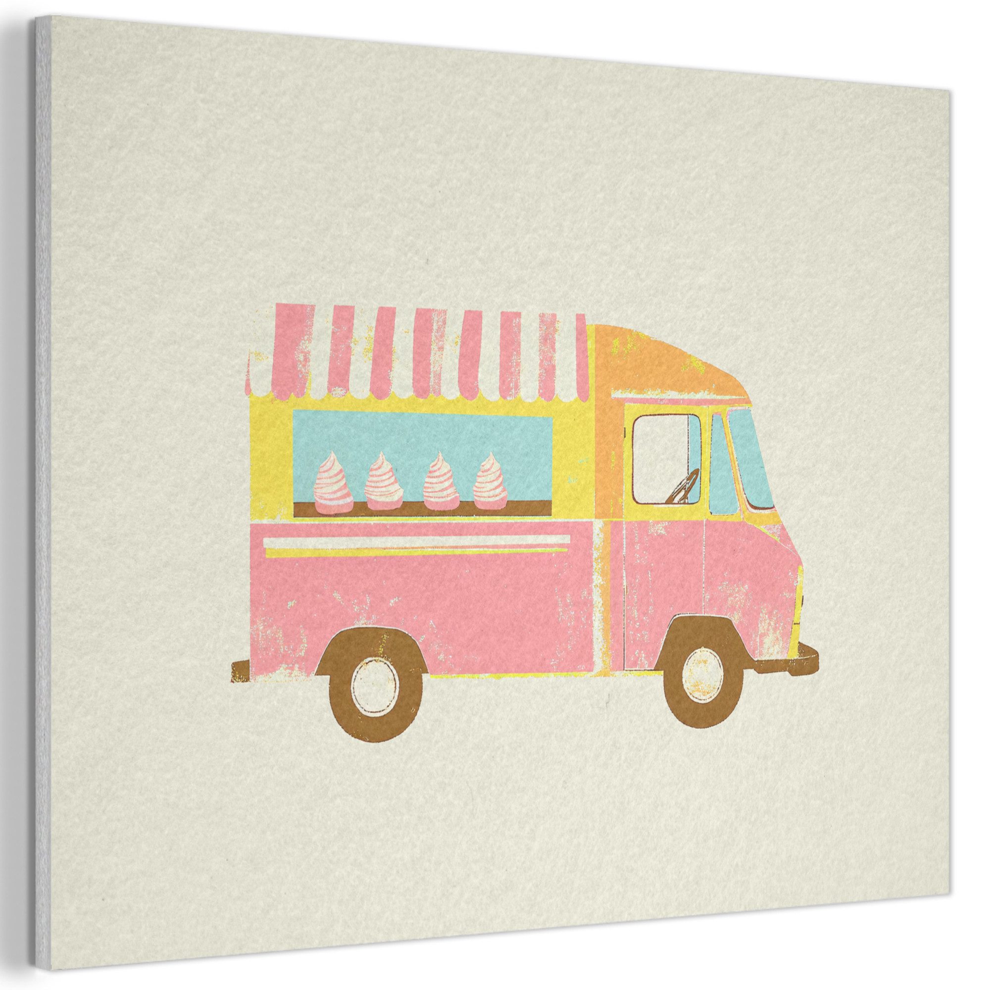 MuchoWow Gemälde Eiscreme-Wagen - Retro - Softeis - Rosa, Fotodruck (1 St), Akustikpaneele PET-Filz, Akustikbild, Schalldämmung, Deko 40x30 cm