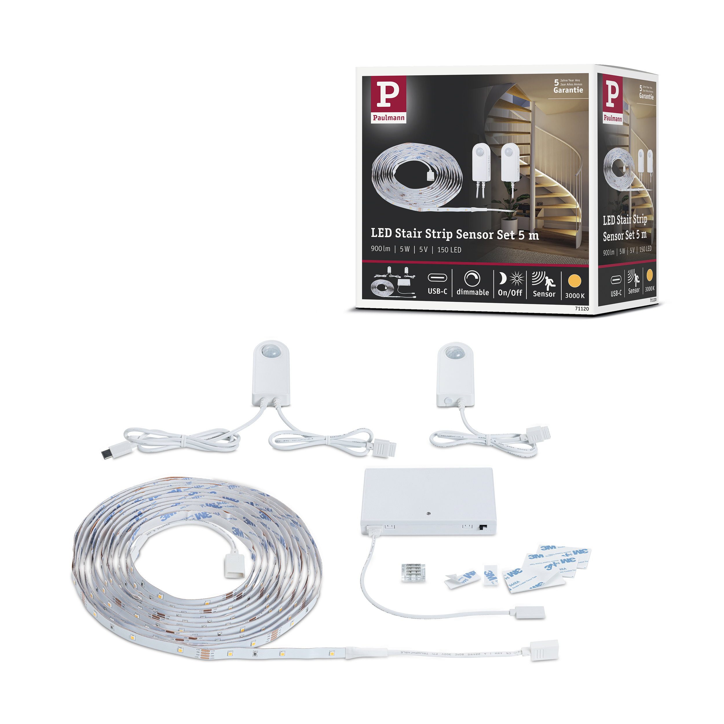 Paulmann LED Stripe LED Stair Strip Sensor Set 5m Dämmerungsgesteuerter Bewegungsmelder (I