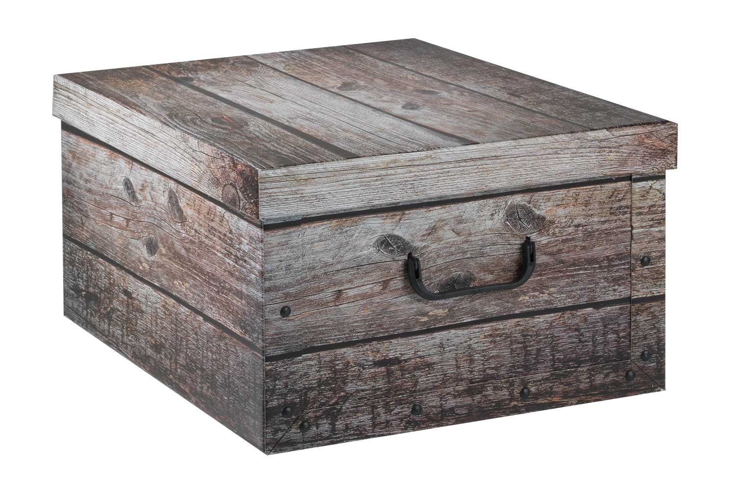 Home4You Aufbewahrungsbox, Papier, B 51 cm x T 24 cm, mit Deckel, Grau, (1  St), Holzkistenoptik