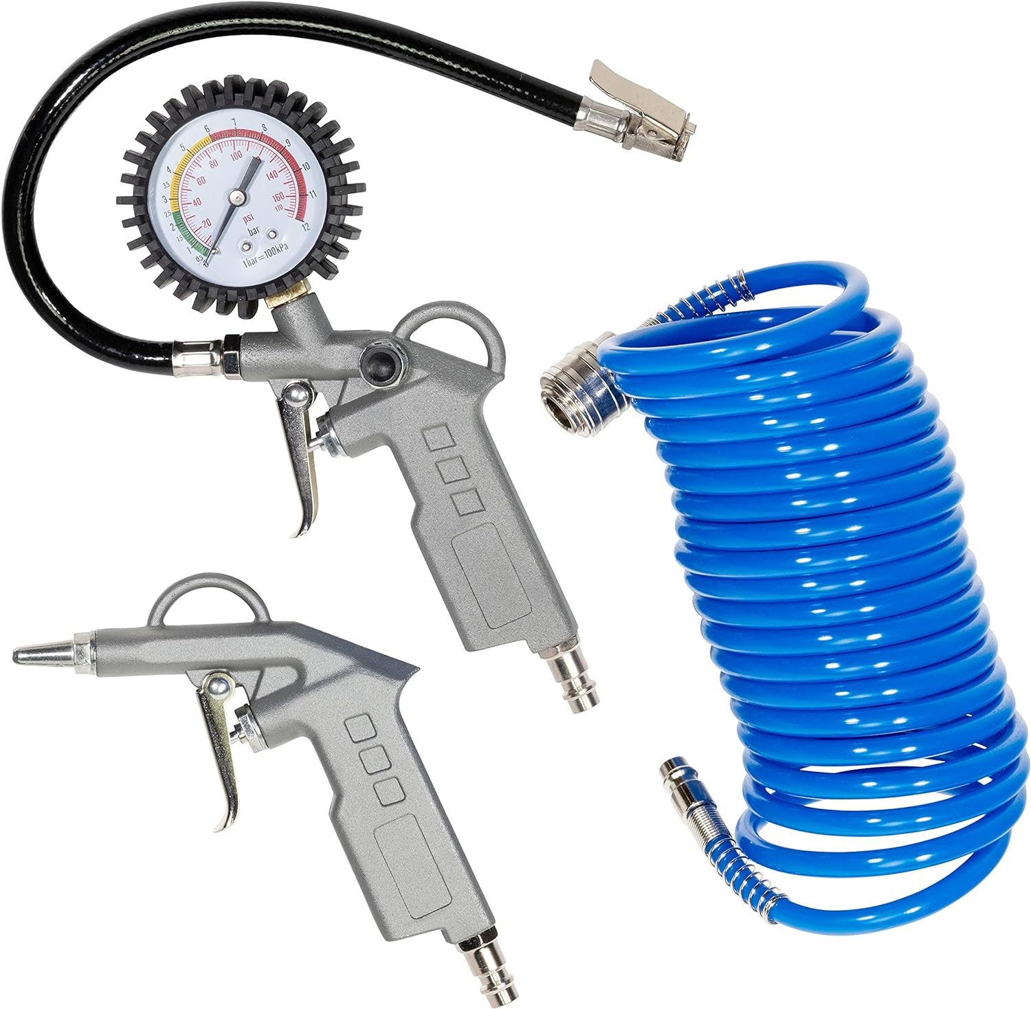 Güde Druckluftgeräte-Set Güde Druckluft-Set 3-tlg. Reifenfüller Spiralschlauch Ausblaspistole