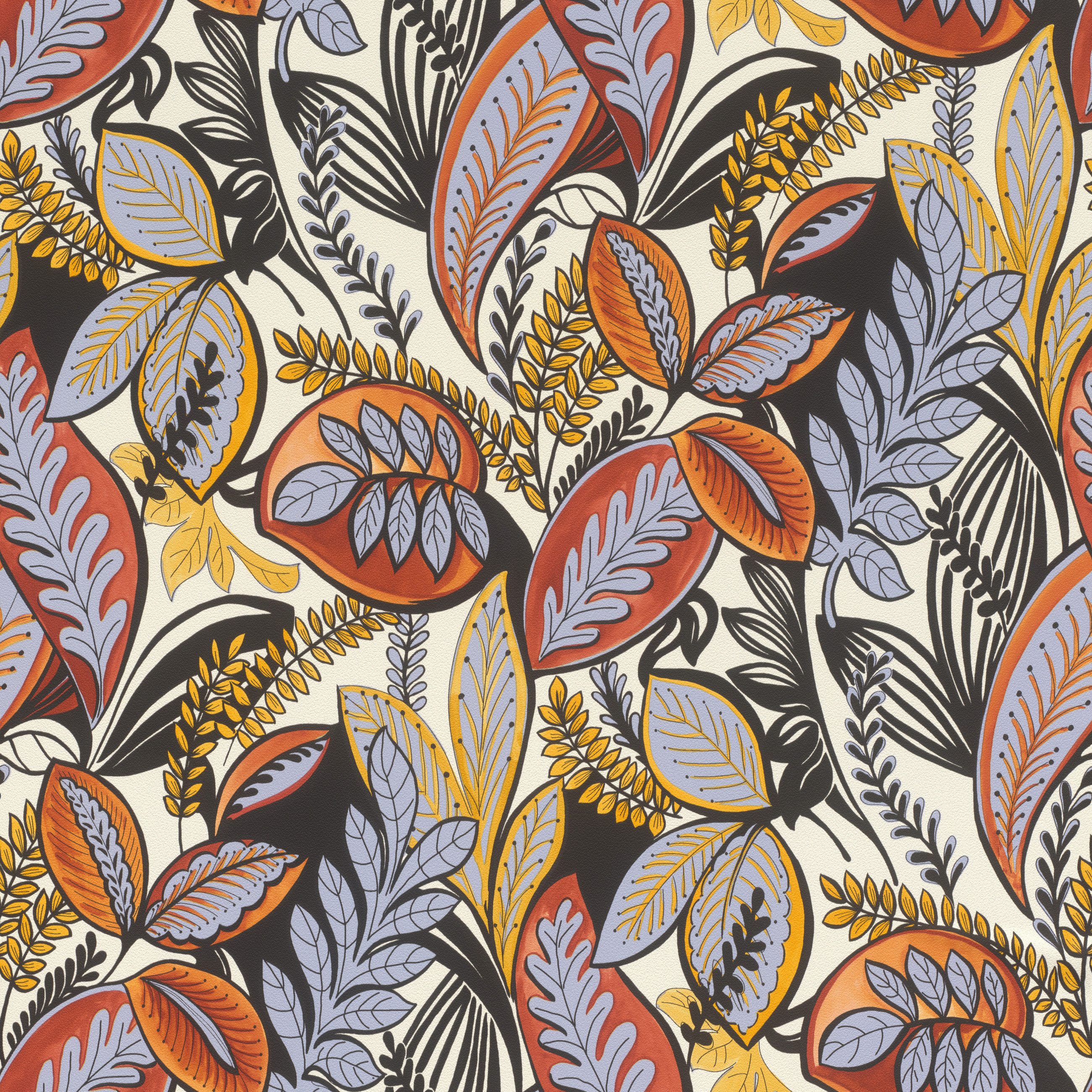 Rasch Vliestapete Blumen - Vinyltapete Weiß Creme Grau Schwarz Braun, floral, (1 Rolle, 1 St., 10,05 m x 0,53 m), Lichtbeständige Farben - Feucht abwischbar - Restlost abziehbar