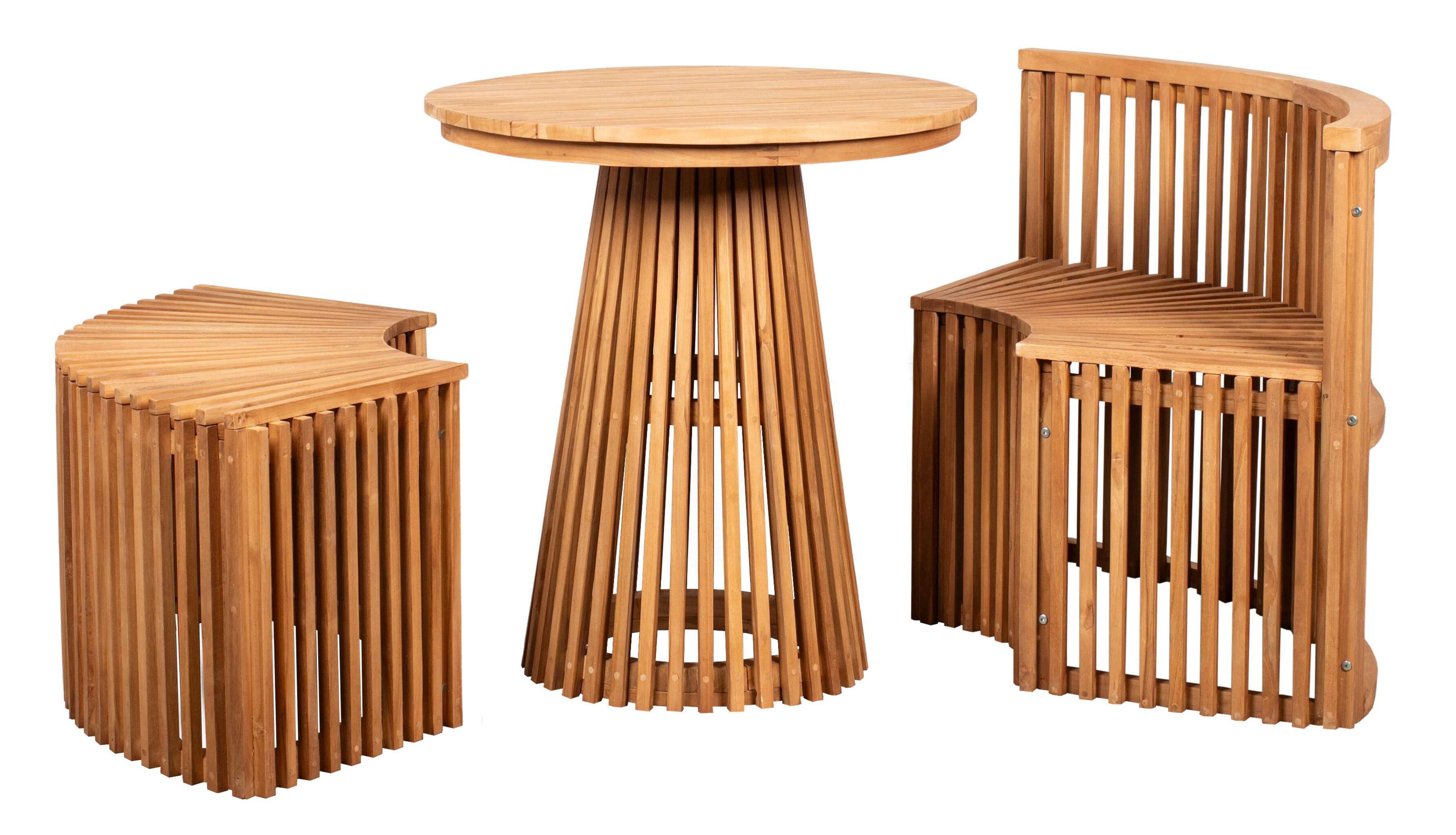 MR.DEKO Gartenstuhl Sitzgarnitur Henfield Teak 3tlg.