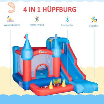 Outsunny Hüpfburg Aufblasbare Hüpfburg für 4 Kinder mit Gebläse Rutsche Outdoor, (Springburg, 1-tlg., Wasserhüpfburg), 3-8 Jahren 333 x 280 x 210 cm