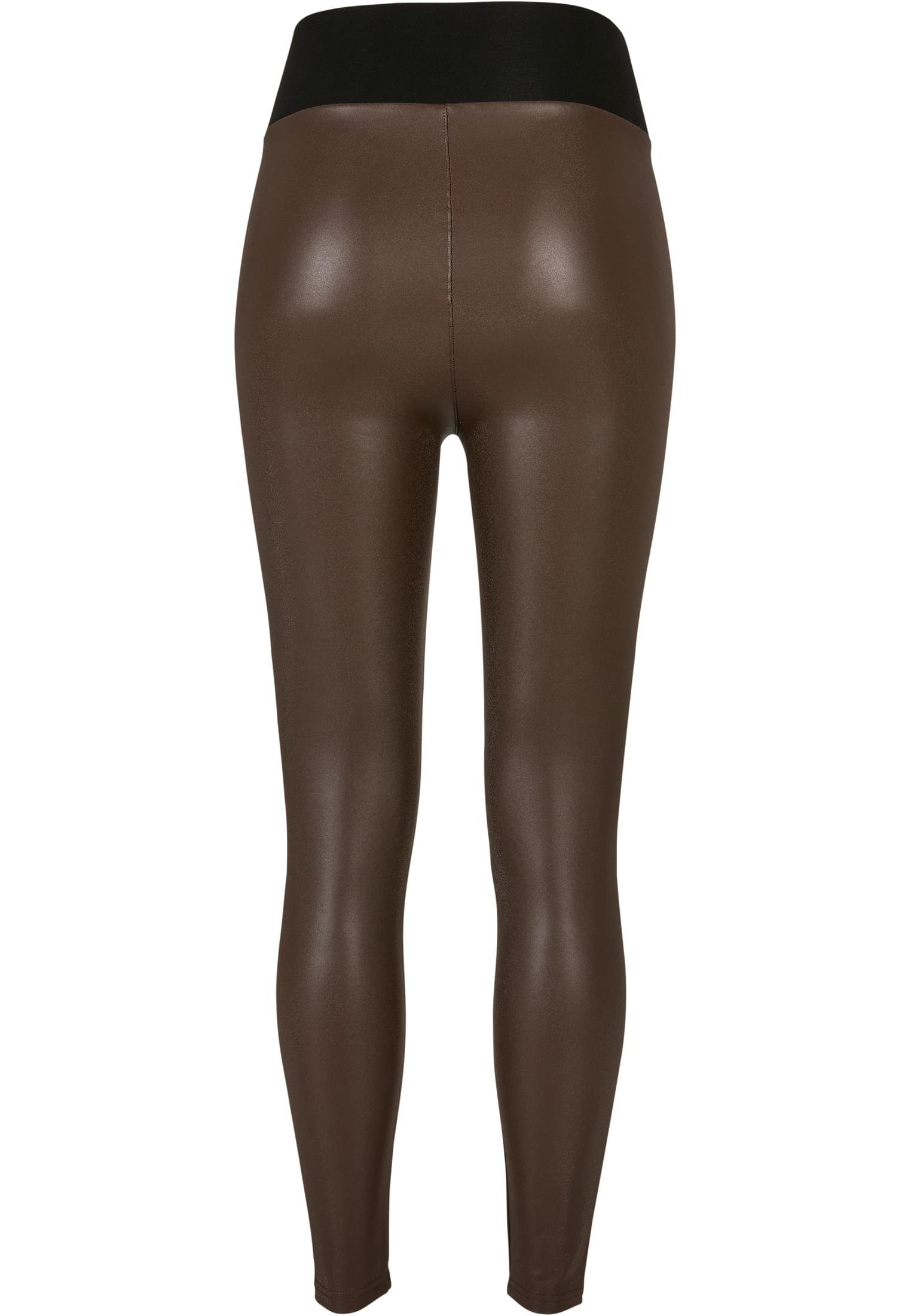 Ladies Damen Waist CLASSICS brown Leggings Faux High Leggings (1-tlg) URBAN Leather