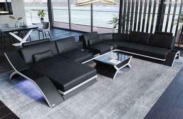 Sofa Dreams Wohnlandschaft Polster Stoff Couch Sofa Calabria XXL U Form Stoffsofa, Webstoff Strukturstoff, mit LED, Multifunktions-Konsole, USB-Anschluss, Stauraum, Designersofa