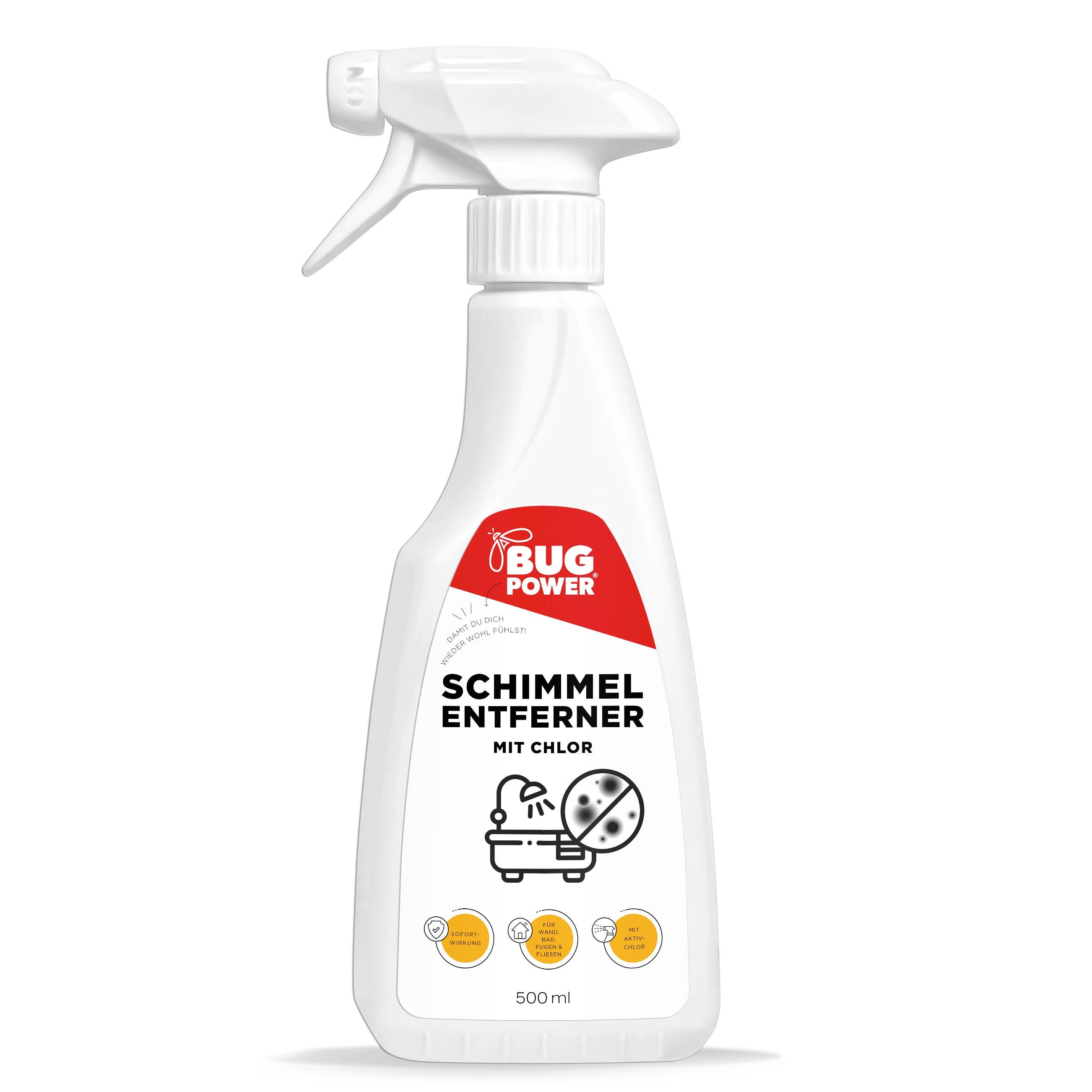 BugPower BugPower Aktivchlor Schimmelenferner für Wände, Fugen - Schimmelspray Schimmelentferner (1-St. + Chlor, für Fliesen, Fugen, Wände & Decken Schimmelentferner)