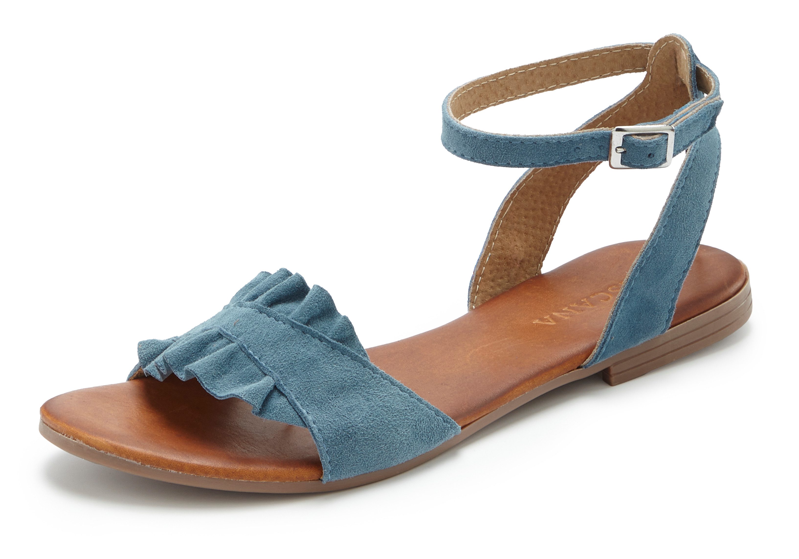 LASCANA offener Schuh, Sandale Sandalette, Sommerschuh aus hochwertigem Leder mit kleinen Rüschen