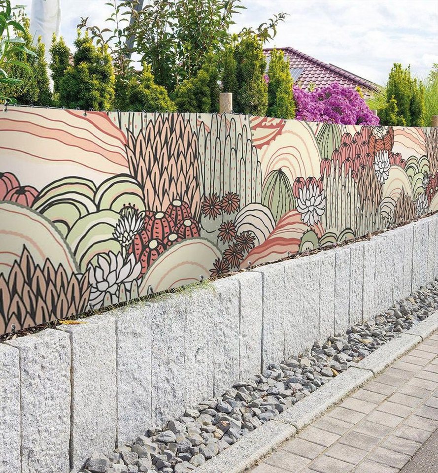 Thumbnail - MyMaxxi Sichtschutzzaunmatten Zaunbanner Bunte Kaktus Landschaft Sichtschutz Garten Zaun