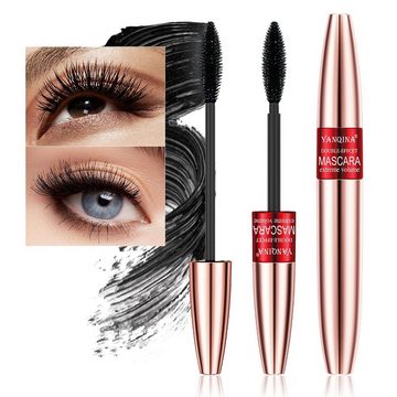 Scheiffy Mascara 2 in 1 4D Mascara Wimperntusche Seidenfaser Lange Schwarz, Wasserfeste, nicht verschmierende, volumengebende Wimperntusche