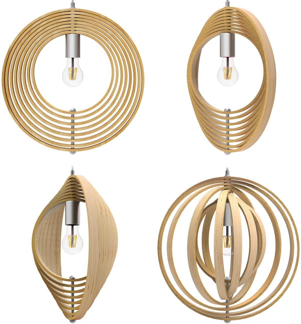 Tomons LED Pendelleuchte Holz im Mobilé-Stil, Hängeleuchte Rahmenelemente