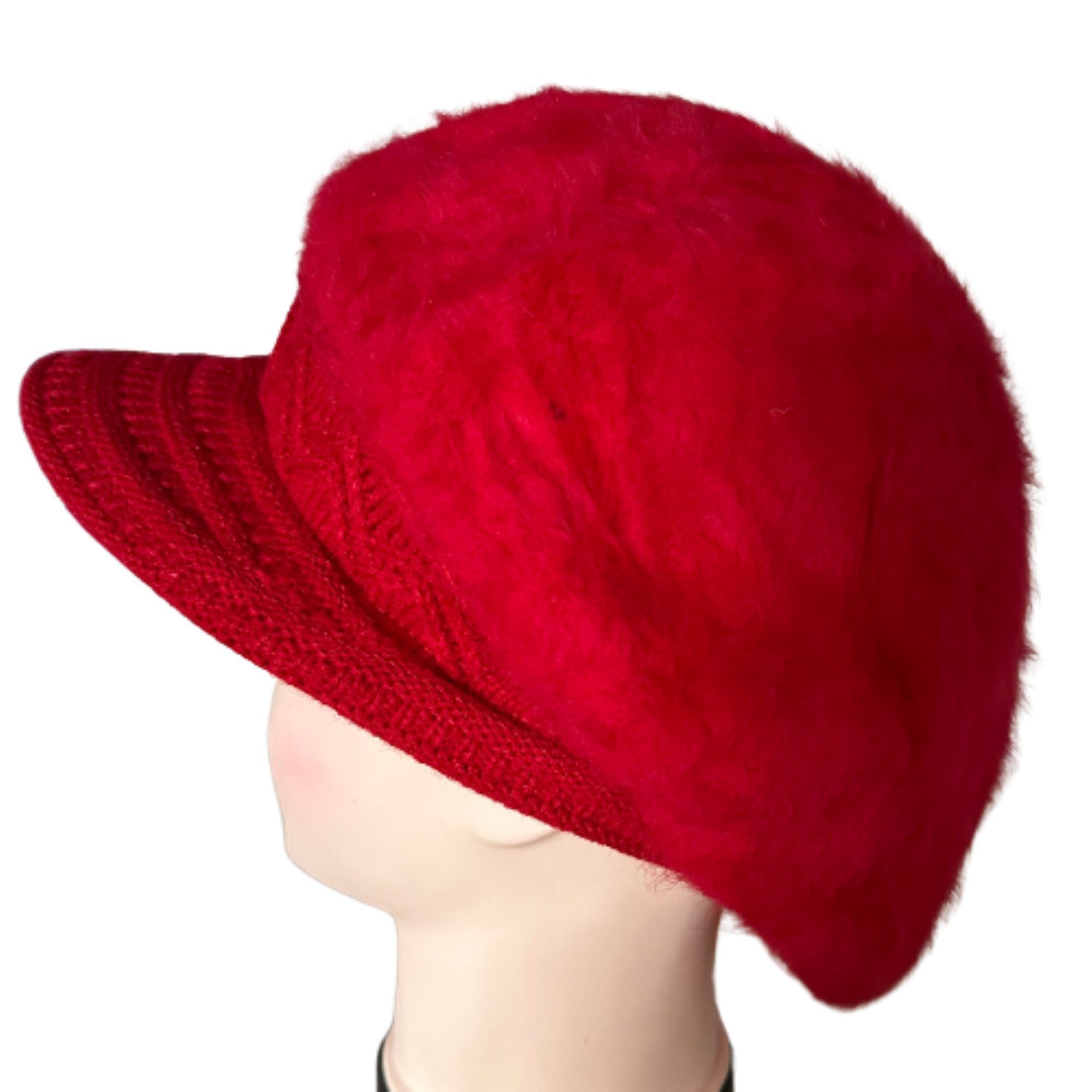 Beanie Beanie) für Strickmütze (Strickmütze Warme Schirm Rot Damen Strickmütze Schirmmütze gefütterte mit Wintermütze FadenWelt Schirmmütze Damen Warm Wollmütze