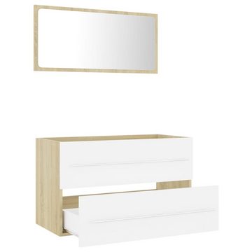 vidaXL Badezimmer-Set 2-tlg. Badmöbel-Set Weiß und Sonoma-Eiche Holzwerkstoff, (1-St)