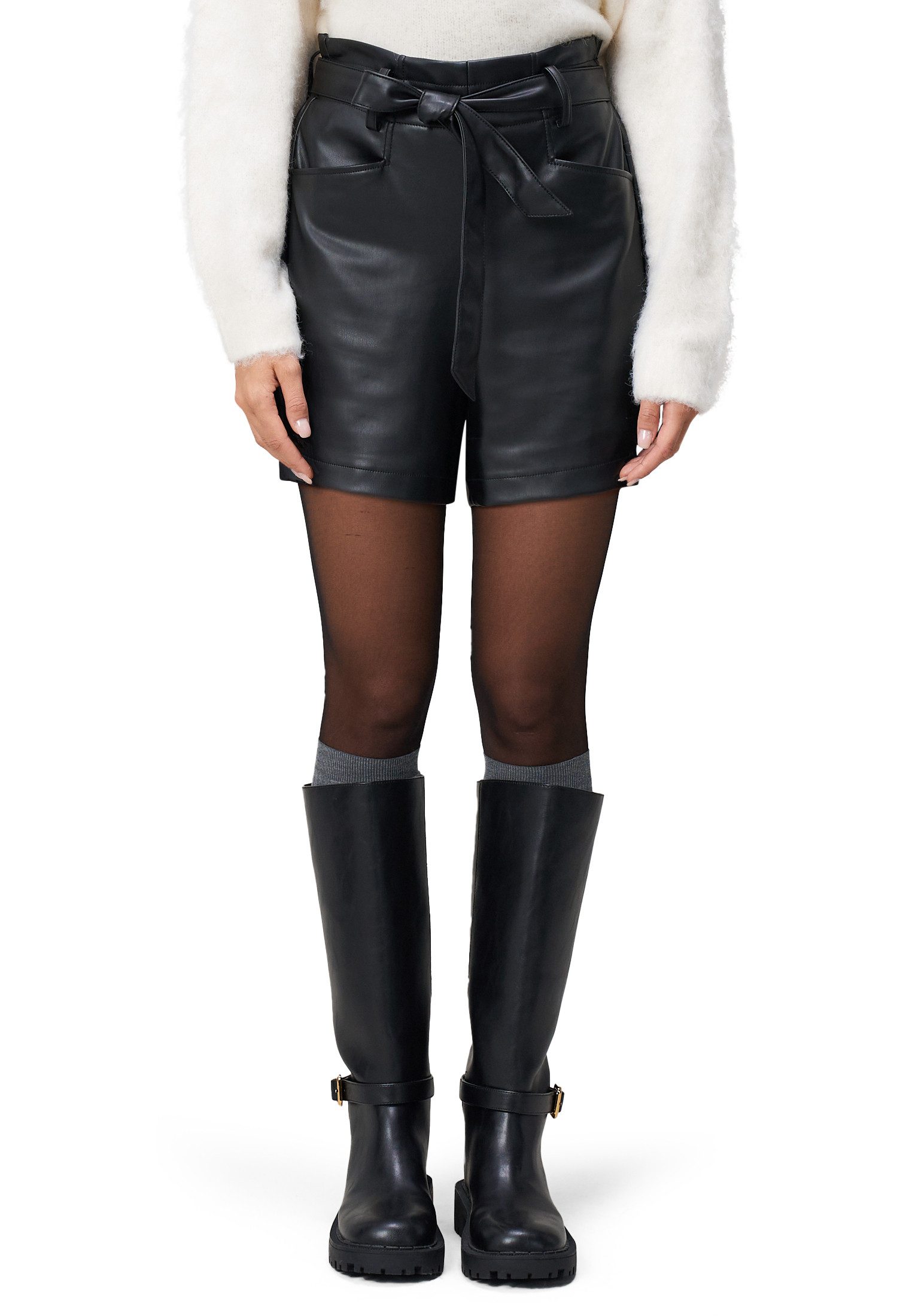 Zero Shorts Damen Lederoptik mit Bindegürtel Gürtel günstig online kaufen