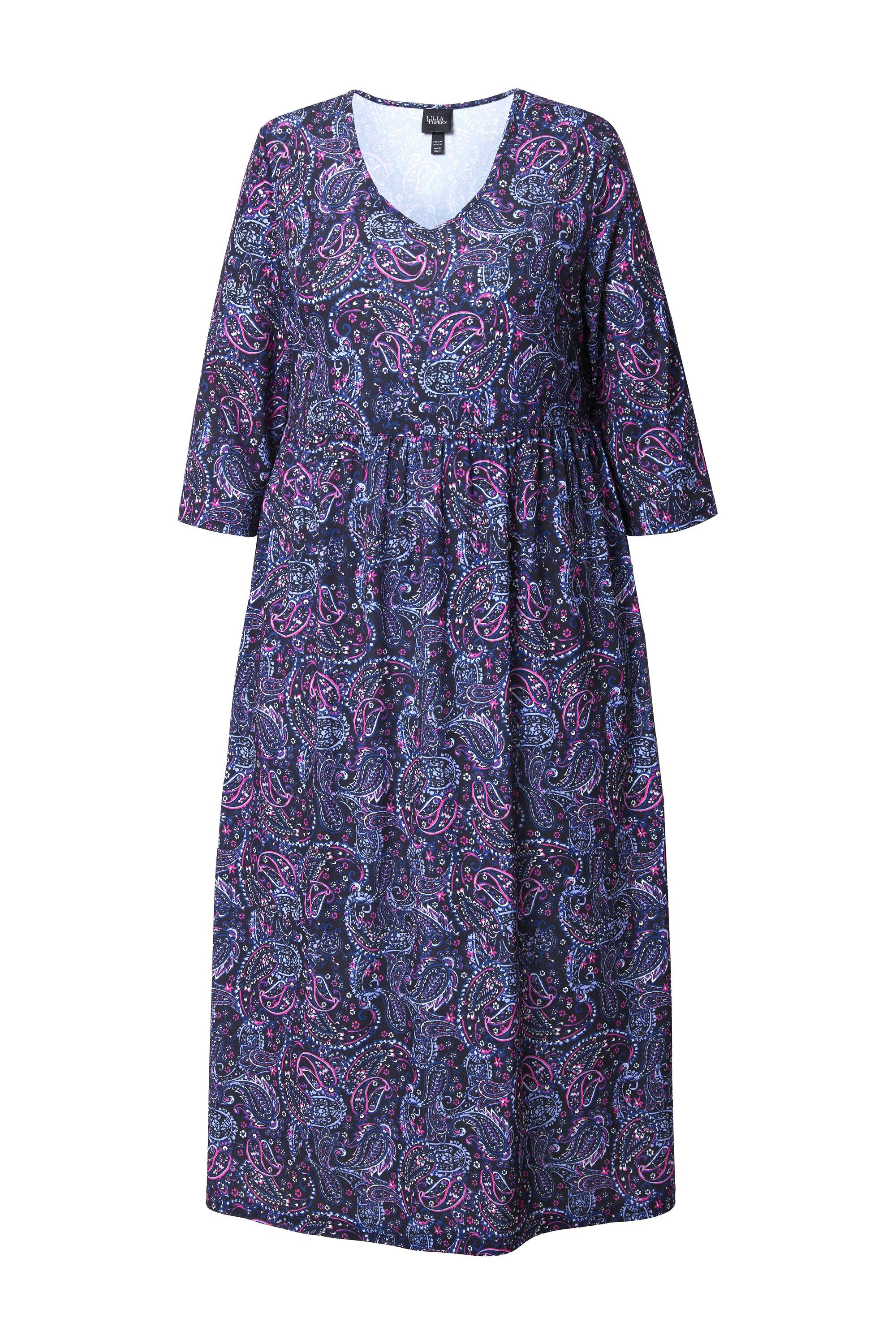 Ulla Popken Maxikleid Jerseykleid A-Linie V-Ausschnitt 3/4-Arm günstig online kaufen