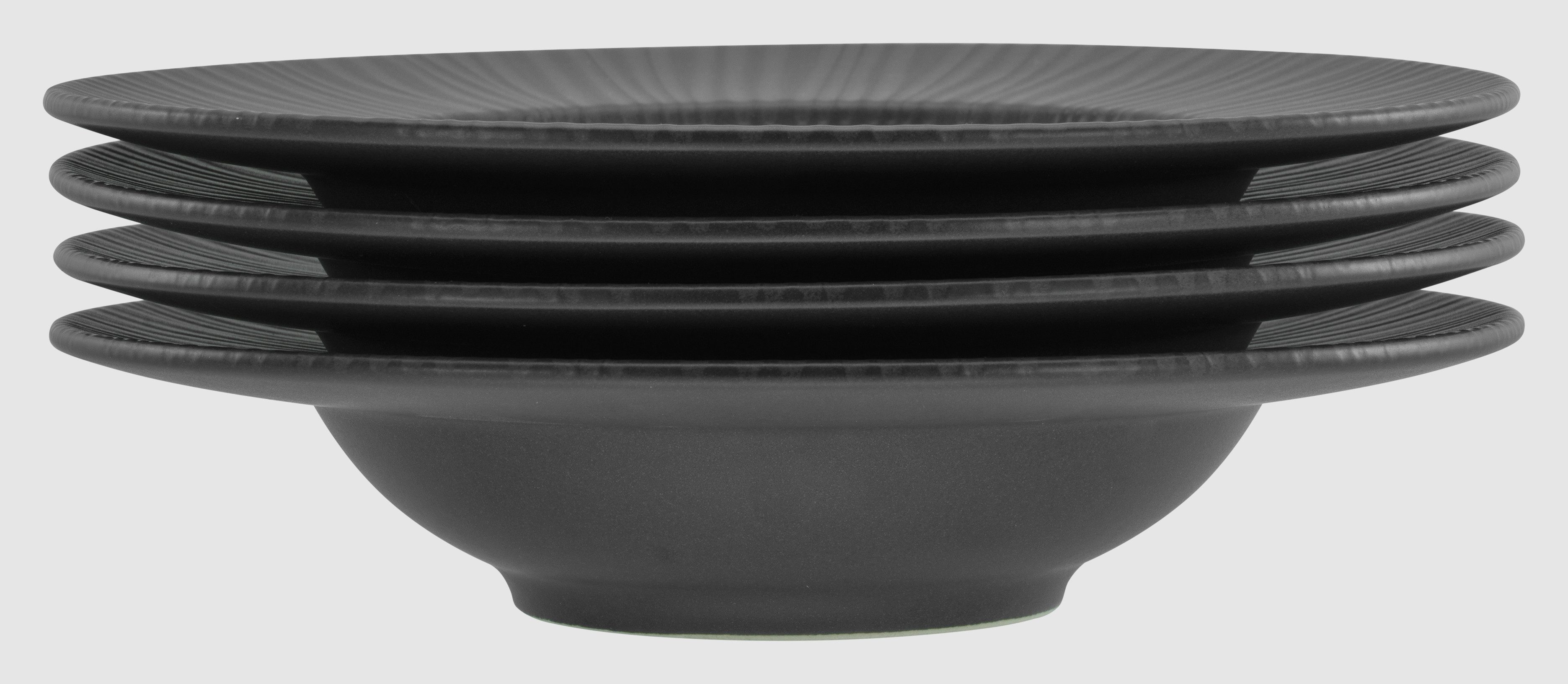 CreaTable Pastateller Vesuvio Black, Pasta Gourmetteller Set 4-tlg, (4 St), Teller Set, Seidenmatte Spezialglasur, Ausdruckstarkes Relief