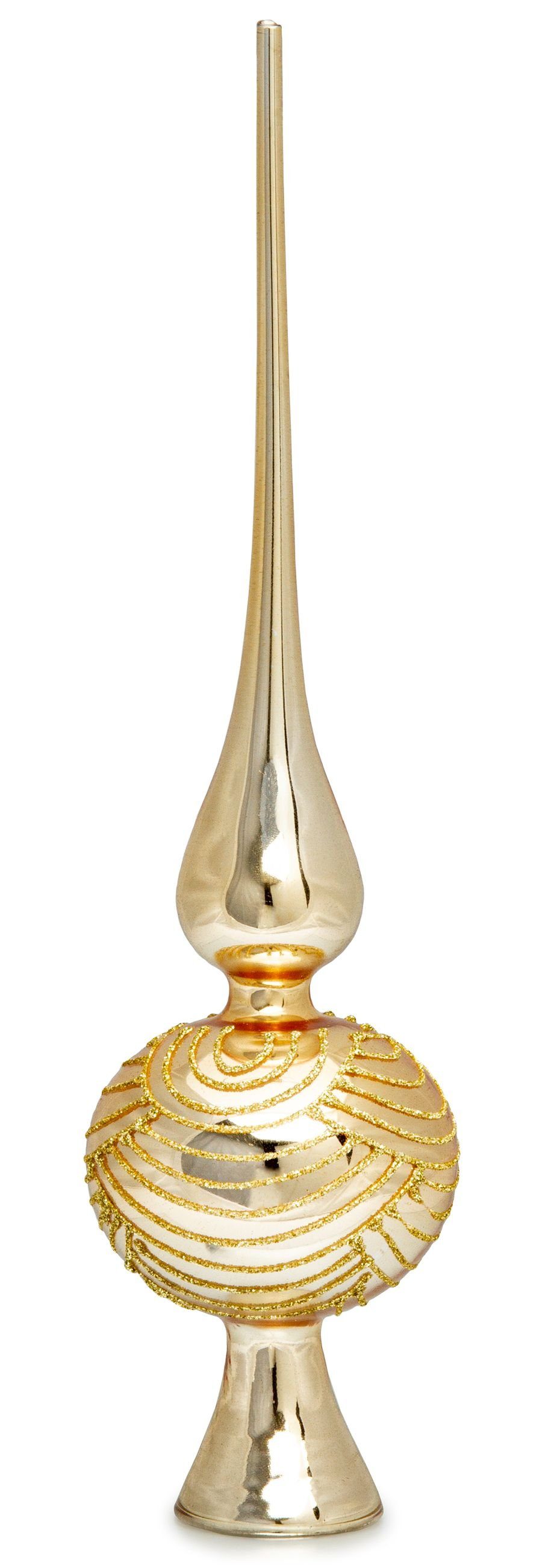 SIKORA Christbaumspitze SP6 Highlights Christbaumspitze aus Glas mit Glitzer Verzierung 2 Größen Gold